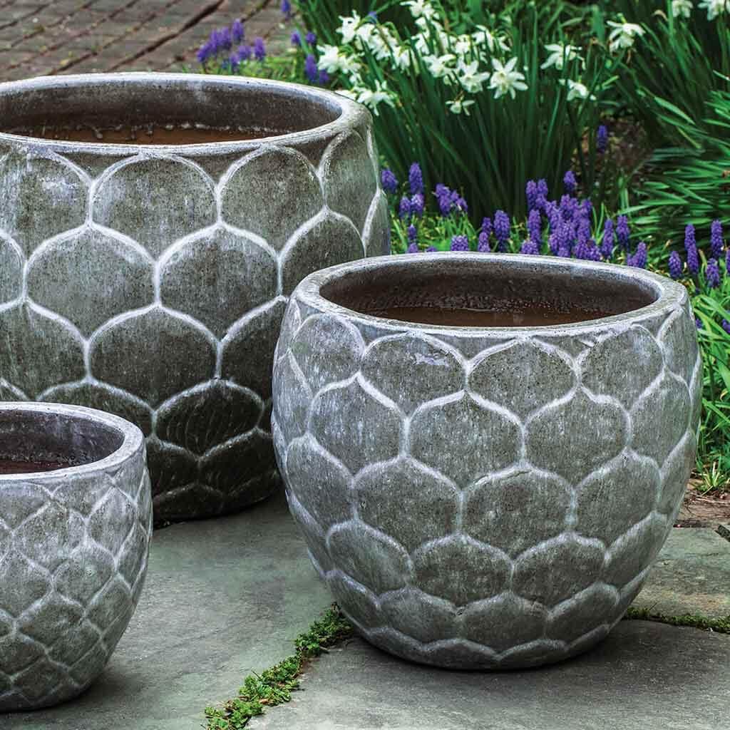 Campania International Pina Planter Set of 3 - Snow Monkey Design - Indoor/Outdoor Flower Pots for Home Decor, Garden, Patio & Office Plants