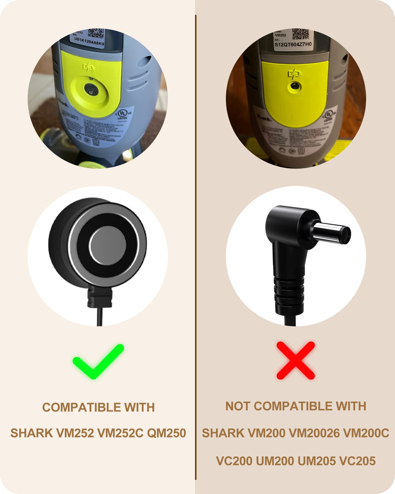 Shark VM252 Replacement Magnetic Charger - Compatible with Shark VACMOP Pro, VM252, VM252C, QM250 Cordless Hard Floor Vacuum Mop | Fast Charging Solution for Home Cleaning & Maintenance