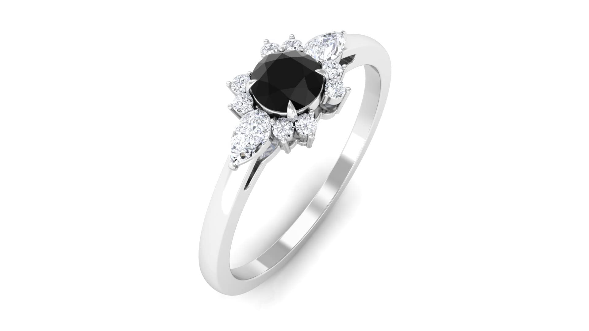 1/2 CT Black & White Diamond Ring - Certified 14K Solid Gold Floral Black Diamond Promise Ring with Accent for Women - Perfect for Engagement, Anniversary & Special Occasions