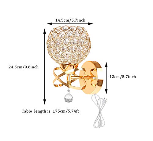Onerbuy Modern Crystal Wall Sconce Lamp with E27 Socket - Gold Plug-in Wall Mount Lighting Fixture for Bedroom, Porch, Hallway & Entryway | Elegant Mirror Decoration for Home & Hotel