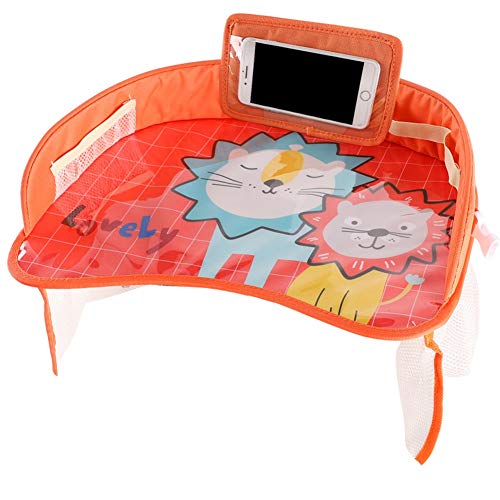 Adjustable Baby Car Seat Organizer with Pockets - Foldable Travel Tray for Snacks & Games - Waterproof Storage for Kids' Toys & Accessories - Safety Play Table Board (Orange Lion) - Perfect for Road Trips & Family Car Rides