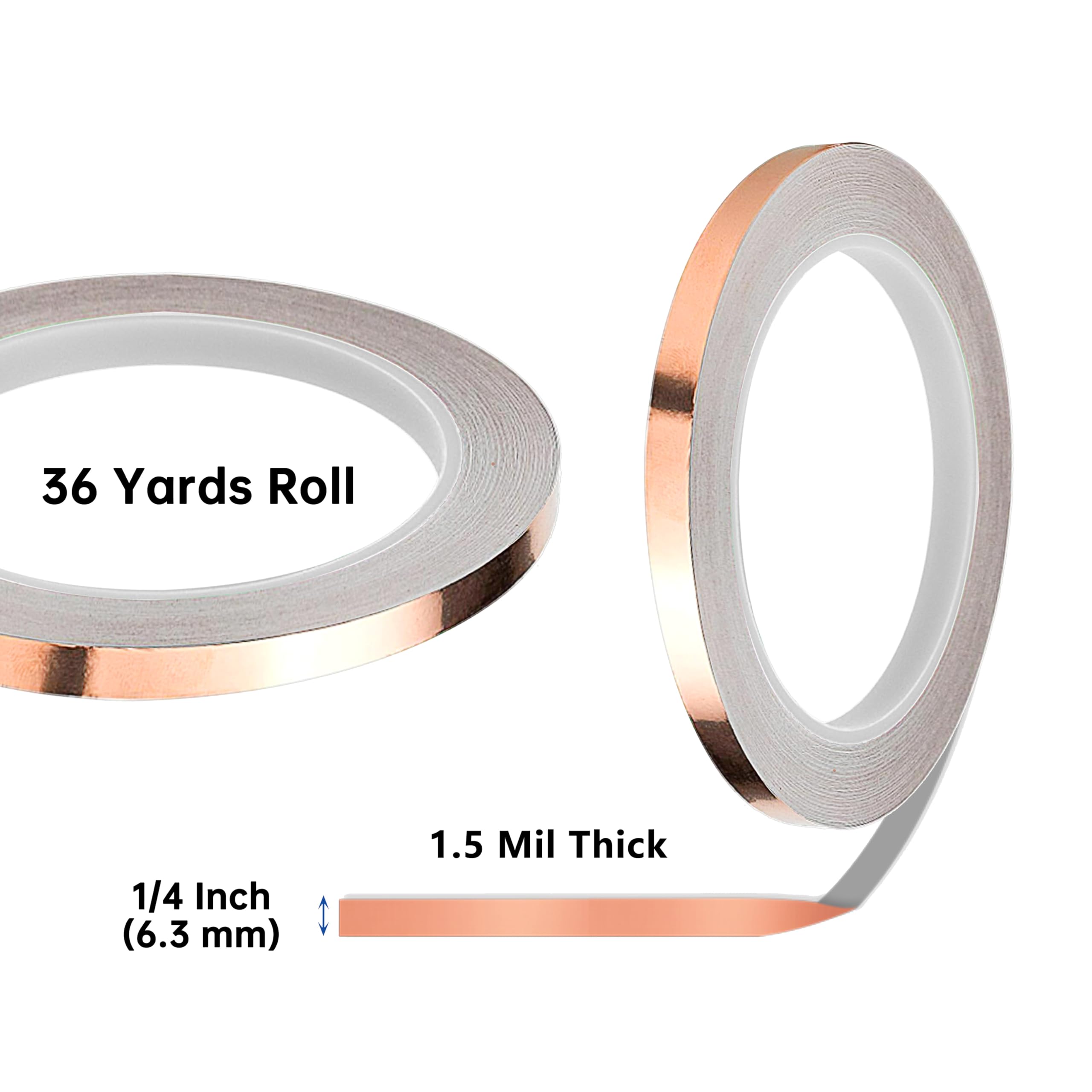 1/4 Inch Black Back Copper Foil for Stained Glass - 1.5 Mil Thick, 36 Yards (2 Rolls) with Copper Foil Hand Foiler - Perfect for DIY Stained Glass Projects, Art Crafts, and Home Decor