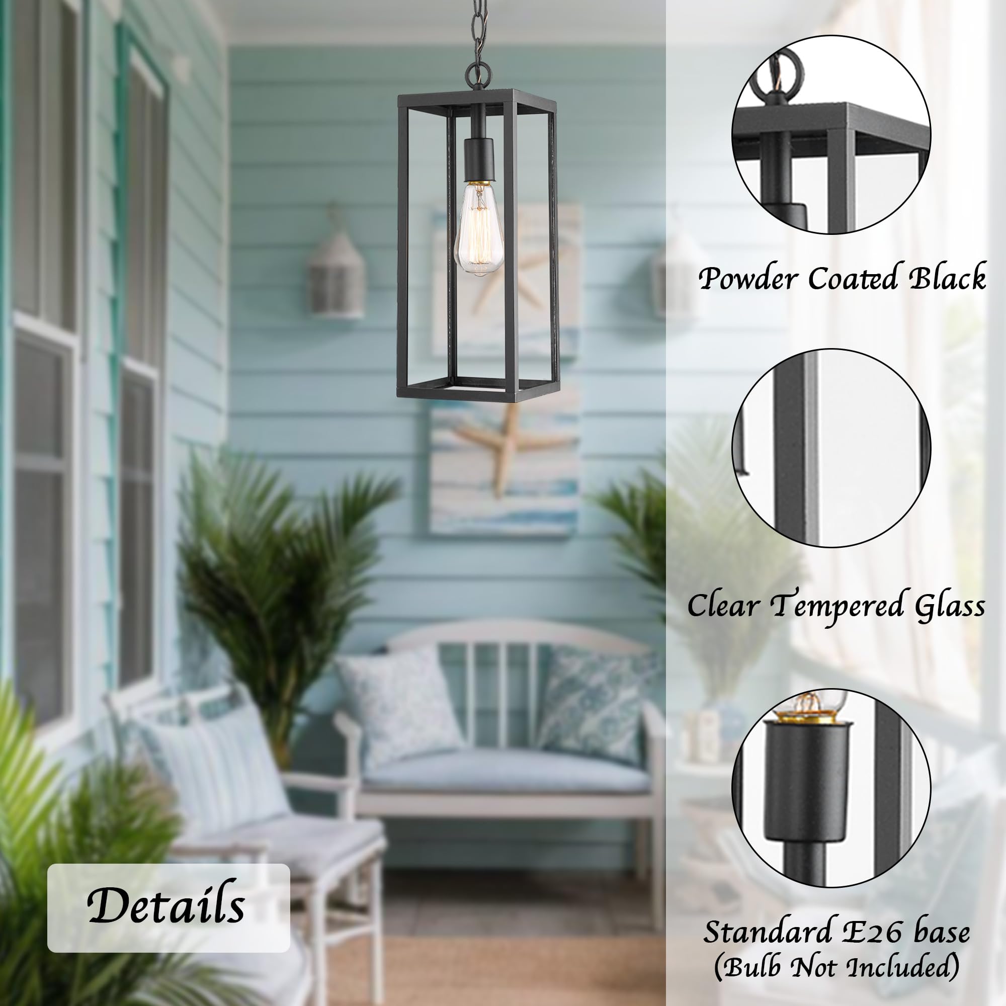 Bestshared 15 Inch Modern Outdoor Pendant Lantern Light - Clear Glass Hanging Fixture for Porch, Patio, Pathway & Hallway - Weather-Resistant Indoor/Outdoor Ceiling Lamp for Garden, Entryway & Deck Lighting