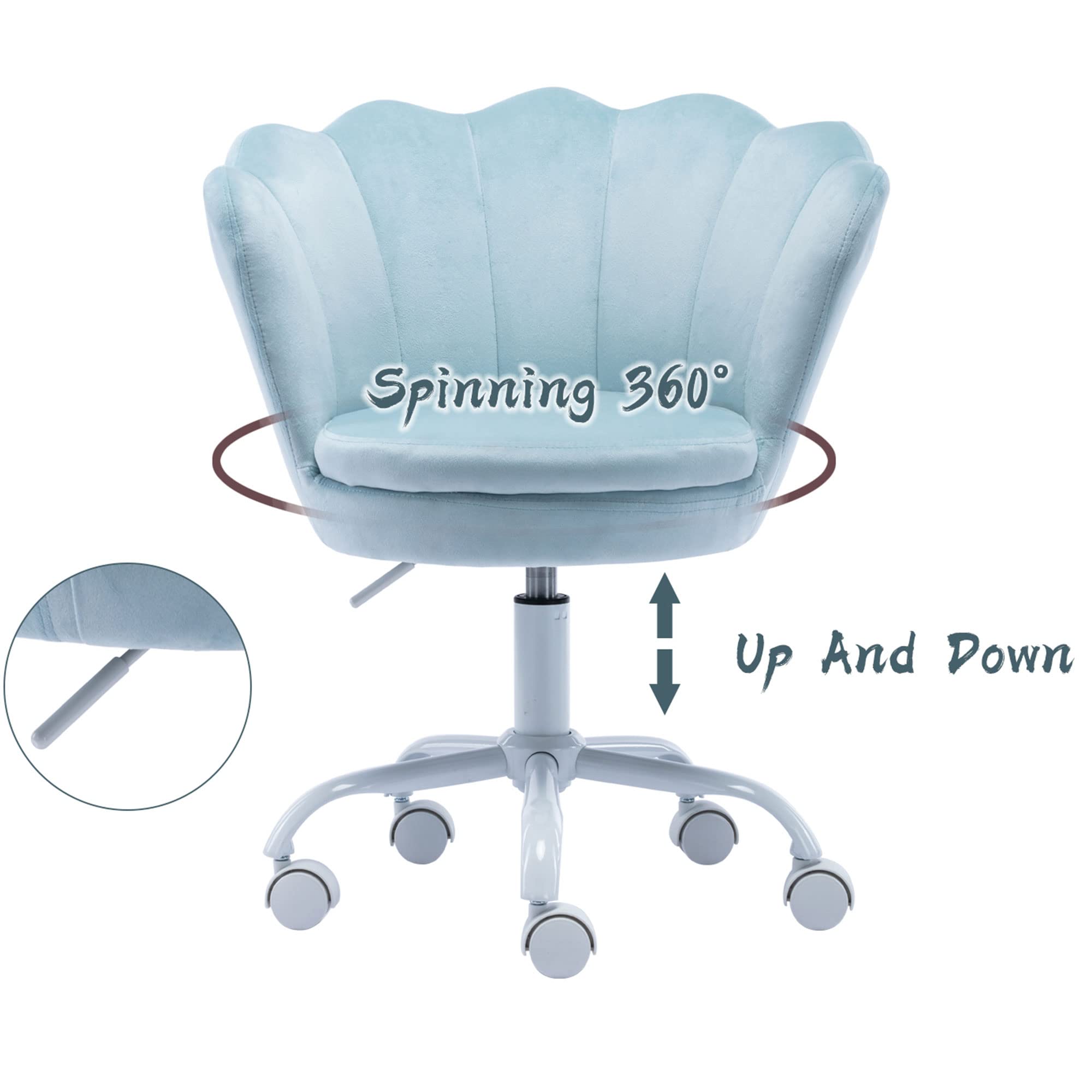 Velvet Kids Desk Chair - Adjustable Swivel Rolling Computer Chair for Girls, Modern Upholstered Armchair with Ergonomic Support for Bedroom, Study Room & Home Office (Blue) - Perfect for Homework, Gaming & Reading