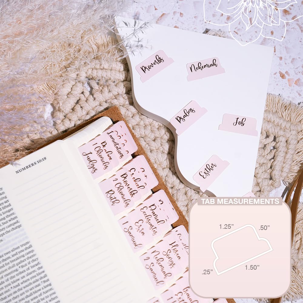 Rose Gold Bible Tabs - 90 Durable Laminated Tabs for Study & Journaling