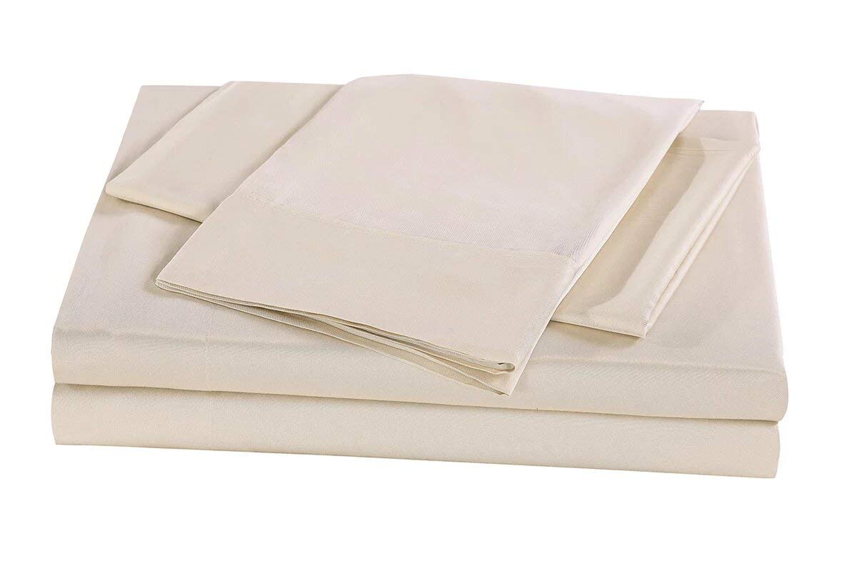 King Size Sheet Set 100% Cotton 400 Thread Count - Ivory Solid Long Staple Cotton Bed Sheets - Soft Breathable Luxury Bedding for Master Bedroom, Guest Room & Hotel Use