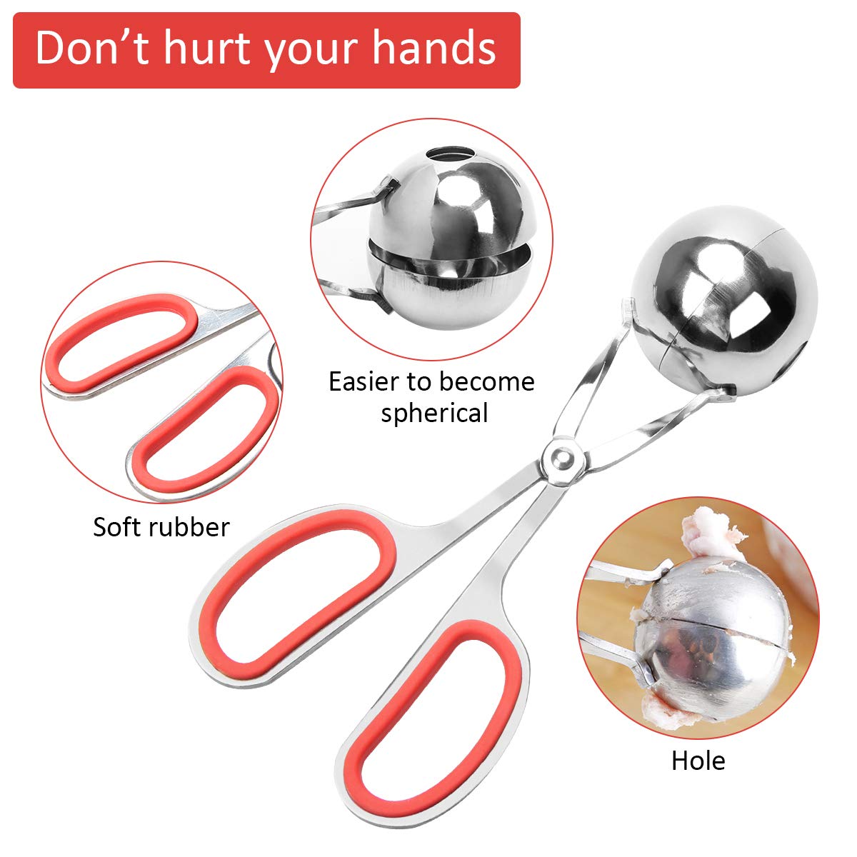 AHIER 2-Piece Non-Stick Meatball Maker Set with Detachable Anti-Slip Handles - Stainless Steel Meatball Scoop & Cake Pop Tool (1.38