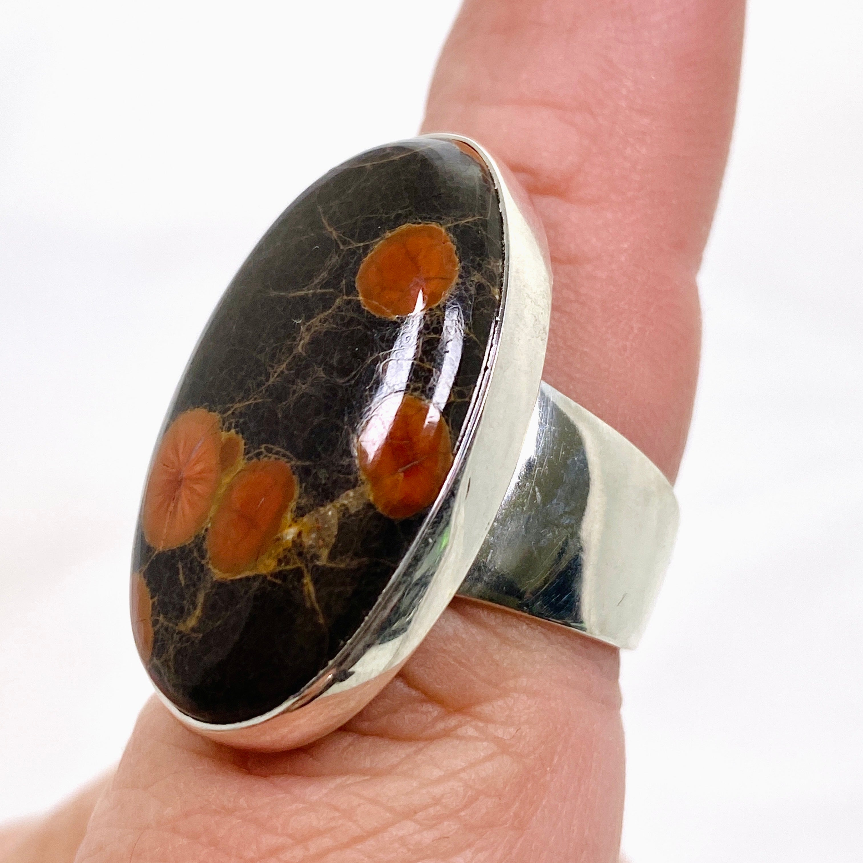 Natural Peanut Obsidian Perlite Oval Cabochon Ring - Size 8 - KRGJ3347 - Perfect for Boho Jewelry, Healing Crystals & Spiritual Gifts