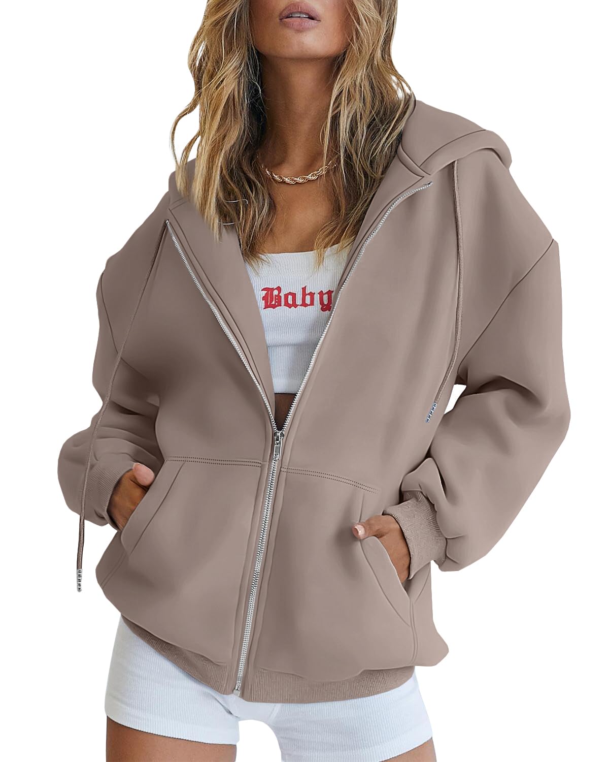 EFAN Women's Oversized Zip Up Hoodie with Drawstring & Pocket - Cute Fall Jacket Casual Sweatshirt for Streetwear, Lounge & Outdoor Activities