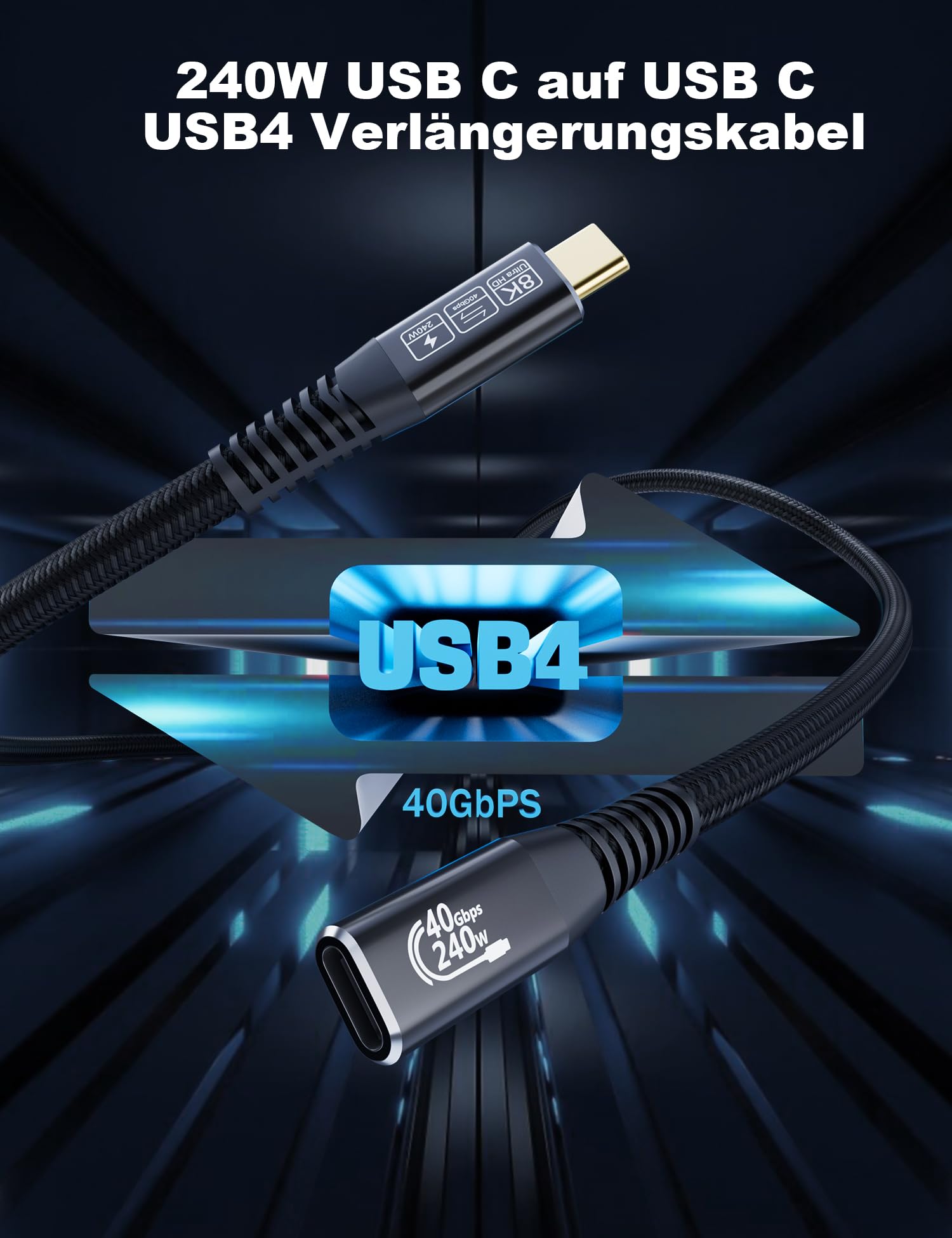 Thunderbolt 4 USB-C Extension Cable 40Gbps High-Speed Data Transfer, USB C Male to Female Cable - 8K Video & 240W PD Charging - Compatible with Thunderbolt 3/USB4/SSD/eGPU - 6.6ft/2M for MacBook Pro, Dell XPS, Gaming & Work Setup