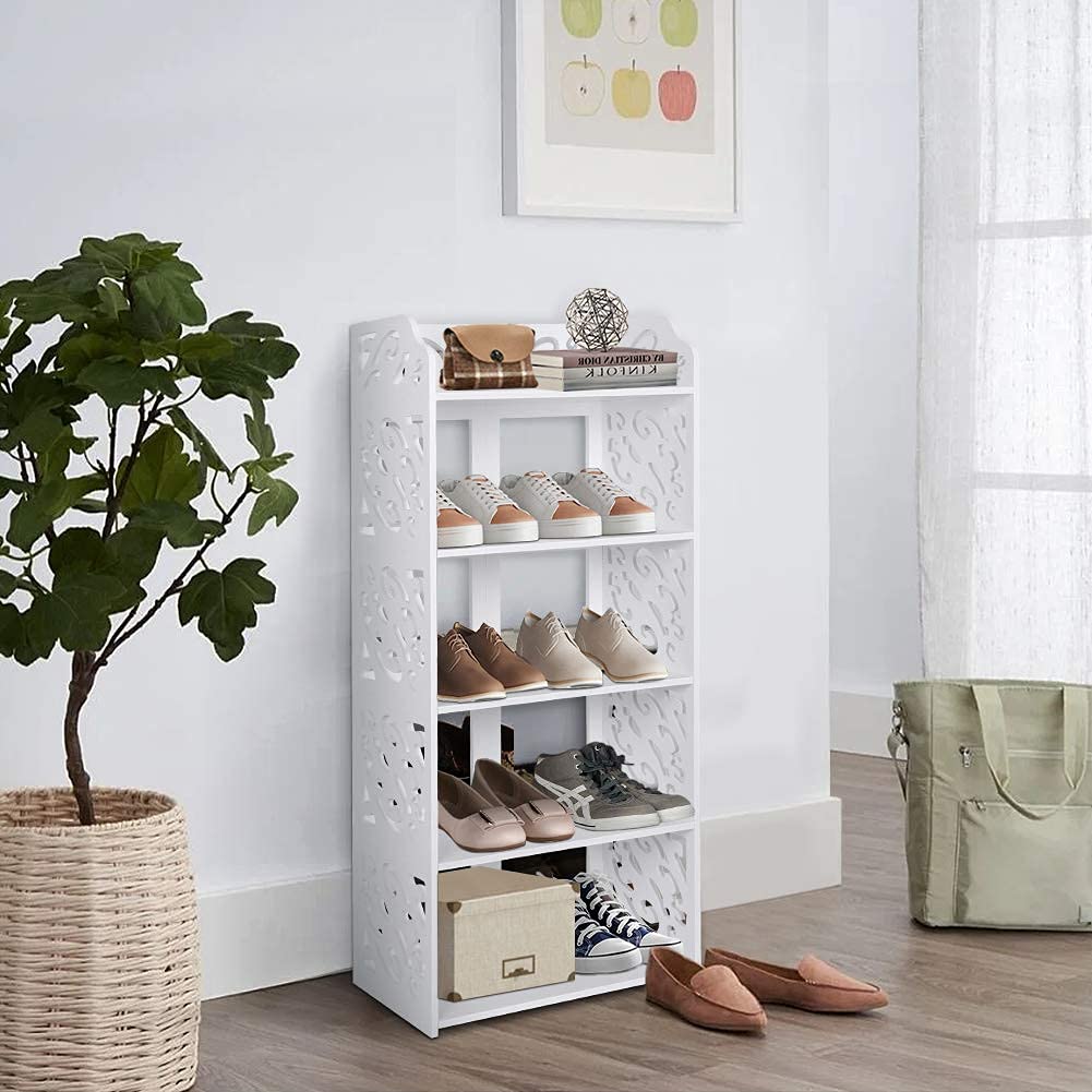 5-Tier White Wooden Shoe Rack - Modern Narrow Shoe Storage Shelf & Organizer for Entryway, Closet, Bedroom, Living Room | Space-Saving Home Shoe Storage Solution for Sneakers, Boots & Heels