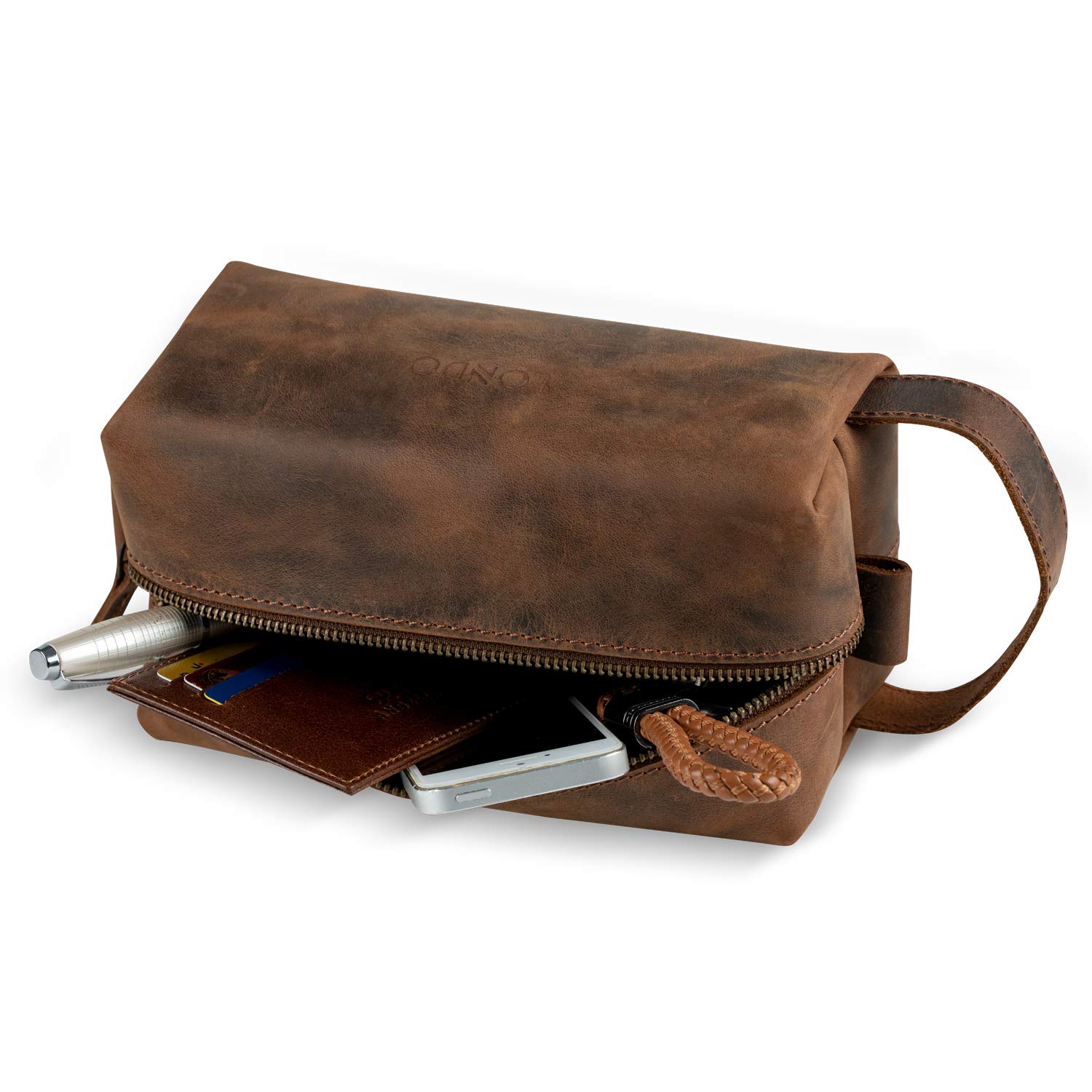 Premium Genuine Leather Travel Toiletry Bag for Men & Women - Waterproof Makeup & Shaving Organizer - Ideal for Business Trips, Gym, Camping & Vacation Essentials