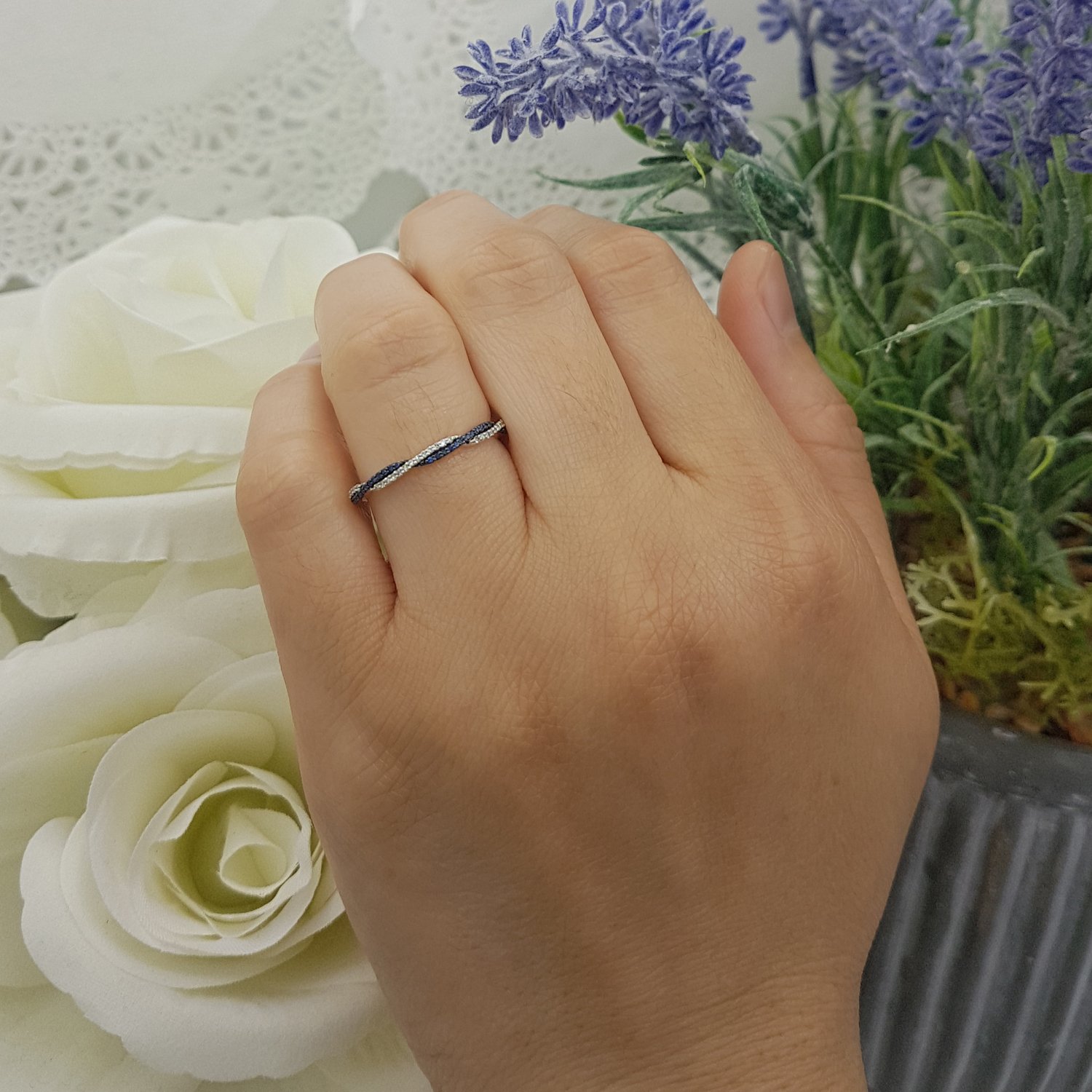 14K Solid Gold Round Blue Sapphire & White Diamond Swirl Stackable Ring for Women | Elegant Wedding, Anniversary & Party Jewelry Gift | Dazzlingrock Collection