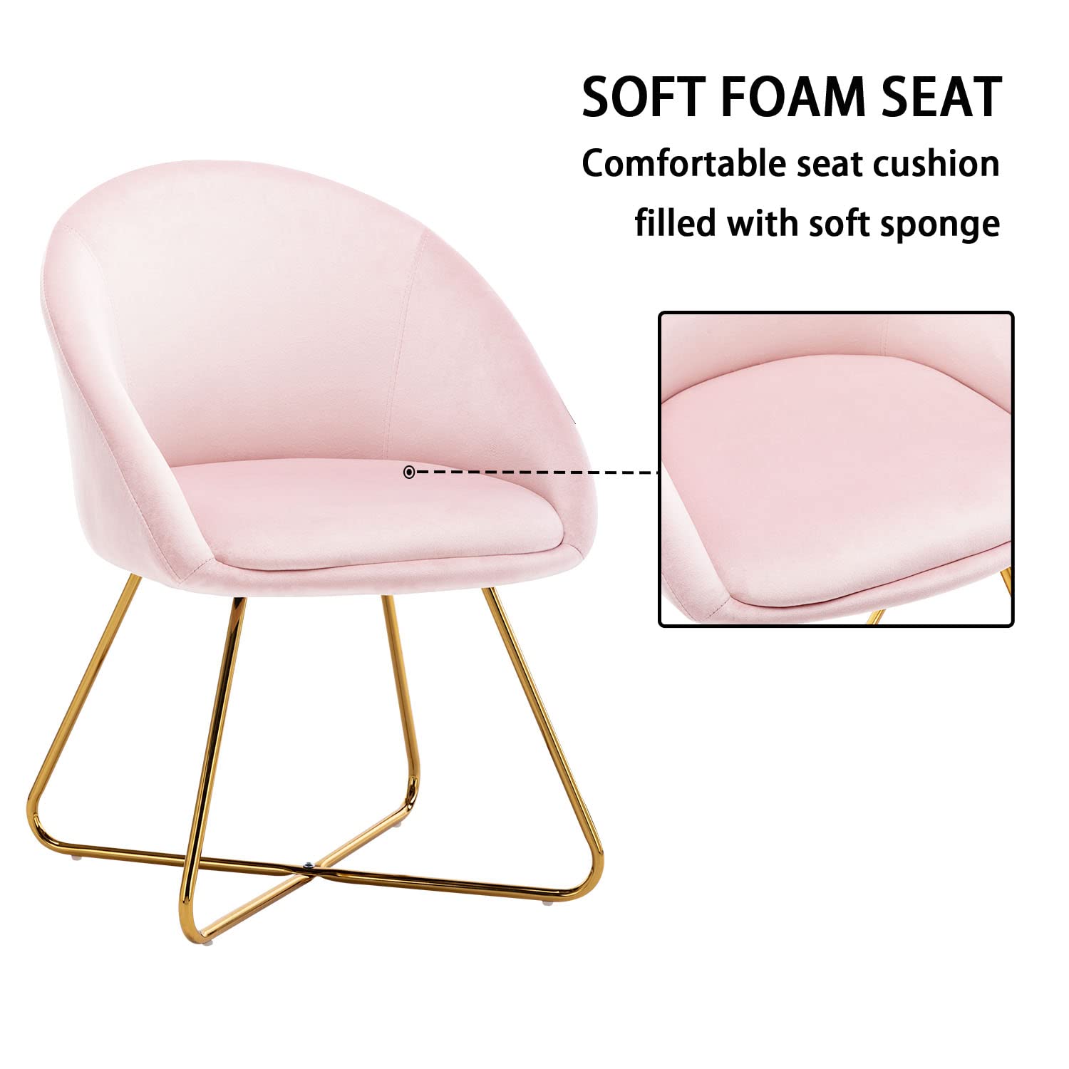 Velvet Accent Chair Set of 2 - Pink & Gold for Living Room, Bedroom