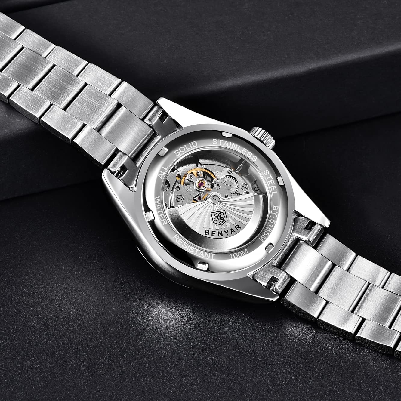 BENYAR Classic Men's Automatic Mechanical Watch - Stainless Steel Strap, Waterproof, Luminous - Business & Sports Wristwatch for Office, Formal Events & Outdoor Activities