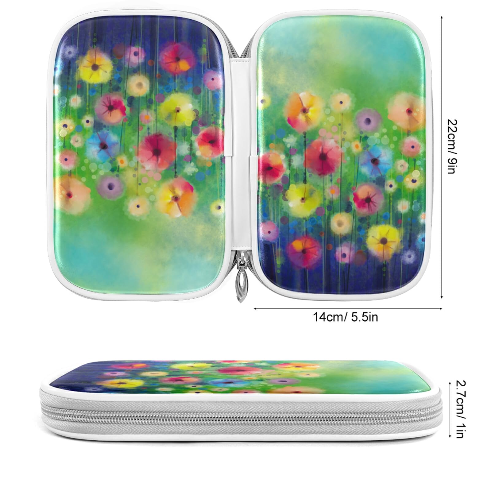 Abstract Floral Pencil Case - Watercolor Zipper Pouch for School & Office Supplies