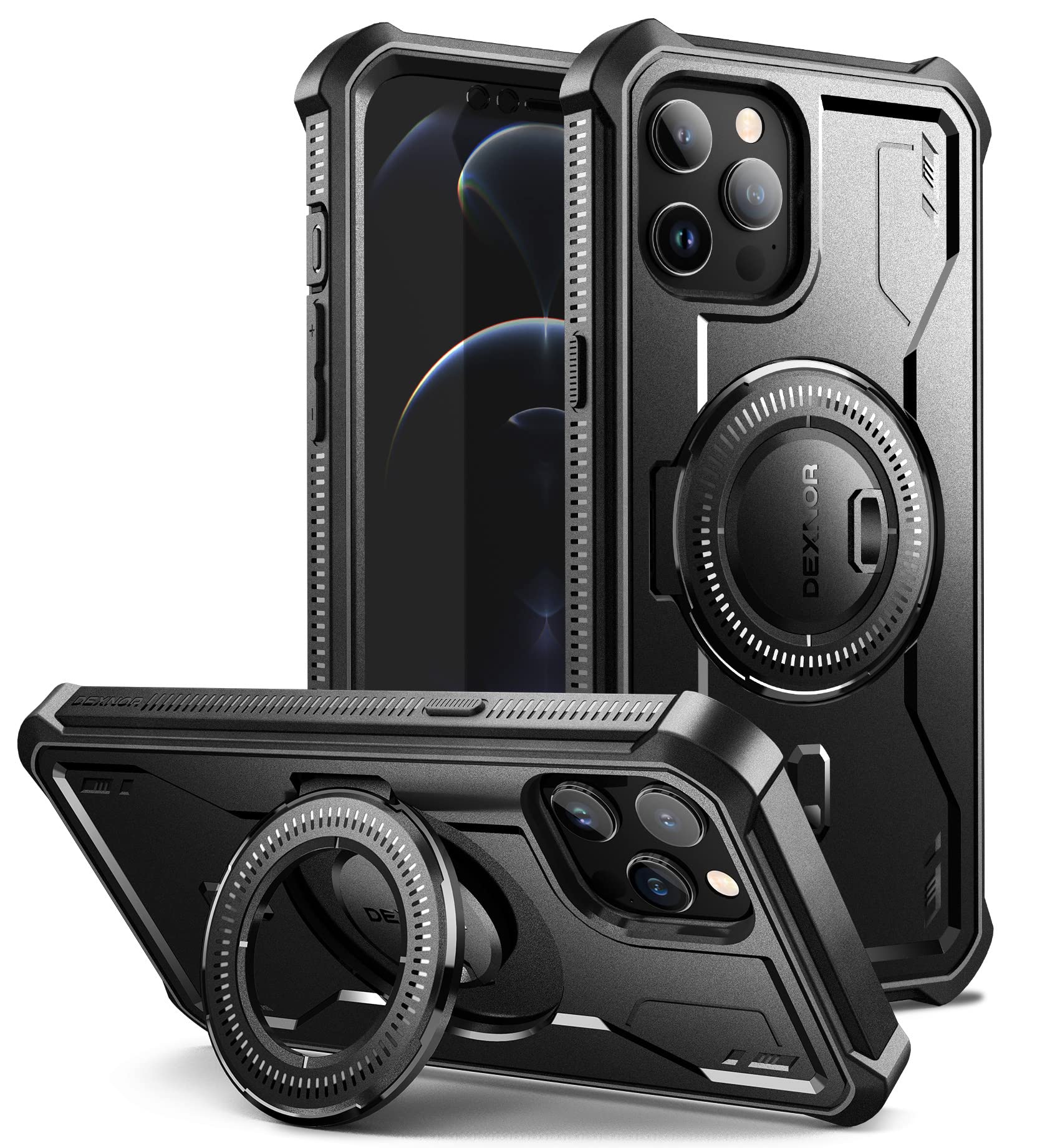 Durable MagSafe Compatible iPhone 12 Pro Max Case with Built-in Screen Protector & Kickstand - Military Grade Shockproof Protective Cover (Black) | Perfect for Outdoor Adventures, Work & Everyday Use