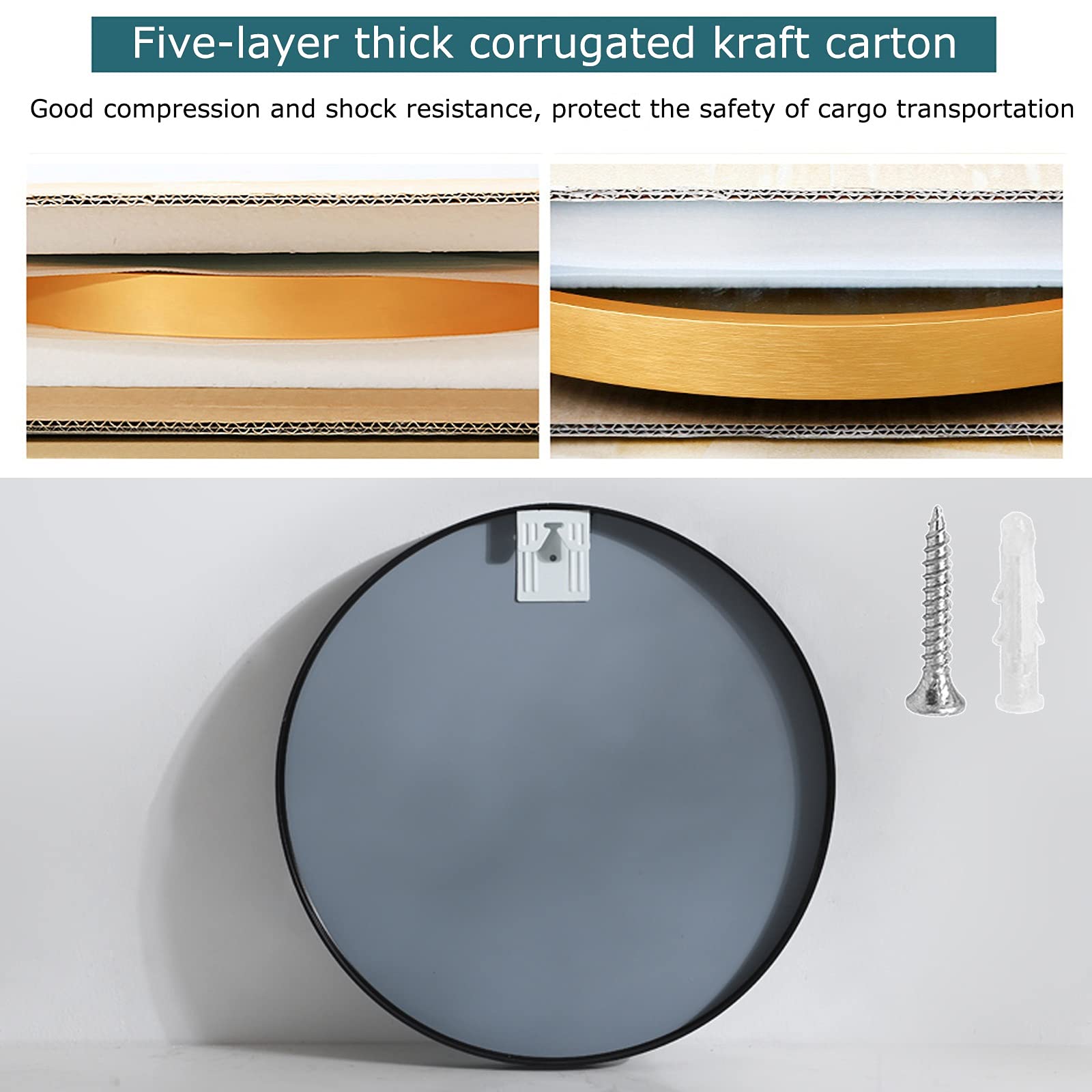 24 Inch Round Wall Mirror with Metal Frame - Elegant Decorative Bathroom Mirror for Vanity, Wire Drawing Process, Mounting Hardware Included - Perfect for Modern Bathrooms, Bedrooms & Entryways