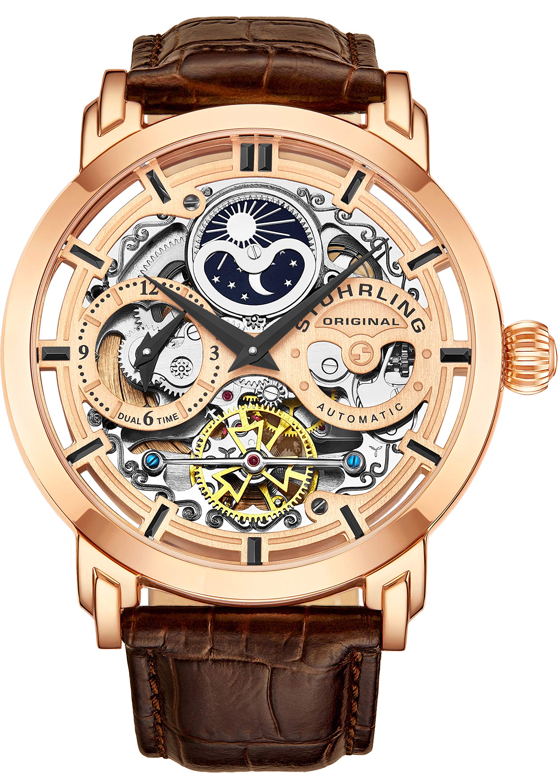 Stuhrling Original Legacy Men's Automatic Watch - 46mm Stainless Steel Case, Genuine Leather Strap, Black Dial - Perfect for Business, Casual & Formal Occasions