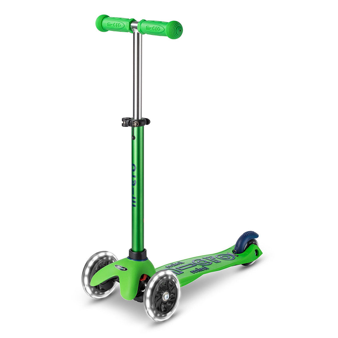 Micro Mini Deluxe 3 Wheel LED Scooter for Kids - Green/Blue - Light Up Wheels for Night Riding, Perfect for Outdoor Play & Commuting to School
