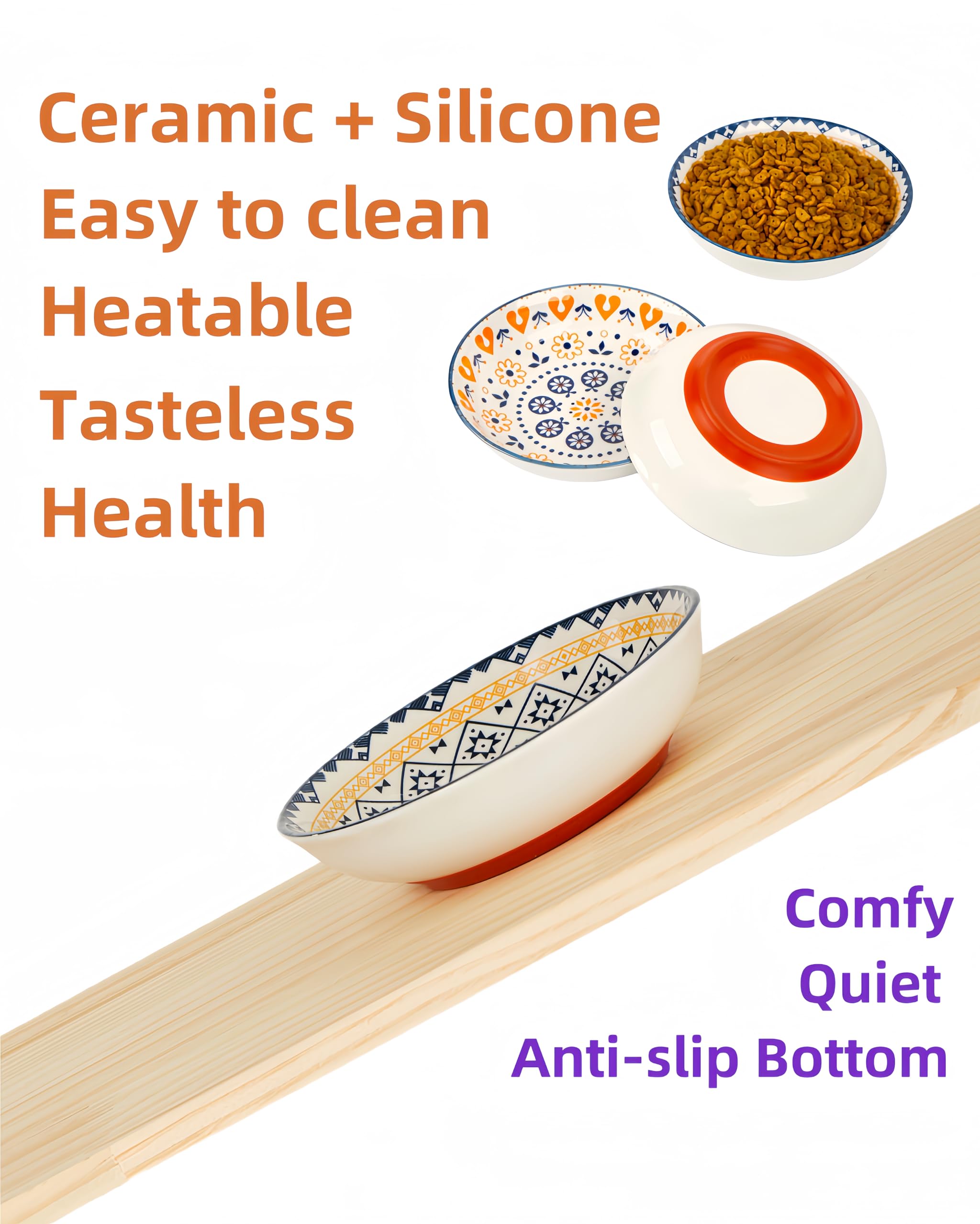 3-Pack Ceramic Cat Food Bowls with Non-Slip Silicone Base - 5.5