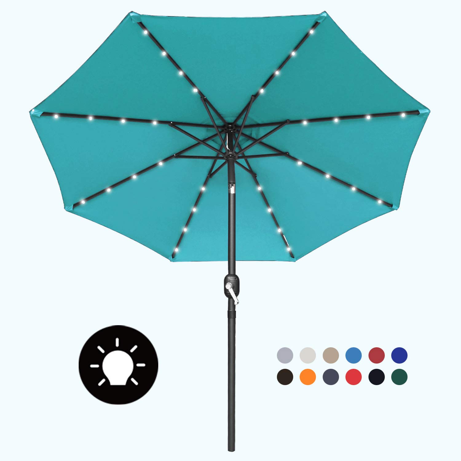 MASTERCANOPY 11ft Turquoise Patio Umbrella with 32 Solar LED Lights - 8 Ribs for Outdoor Dining, Poolside Relaxation & Backyard Parties | Weather-Resistant & Durable Garden Shade Solution