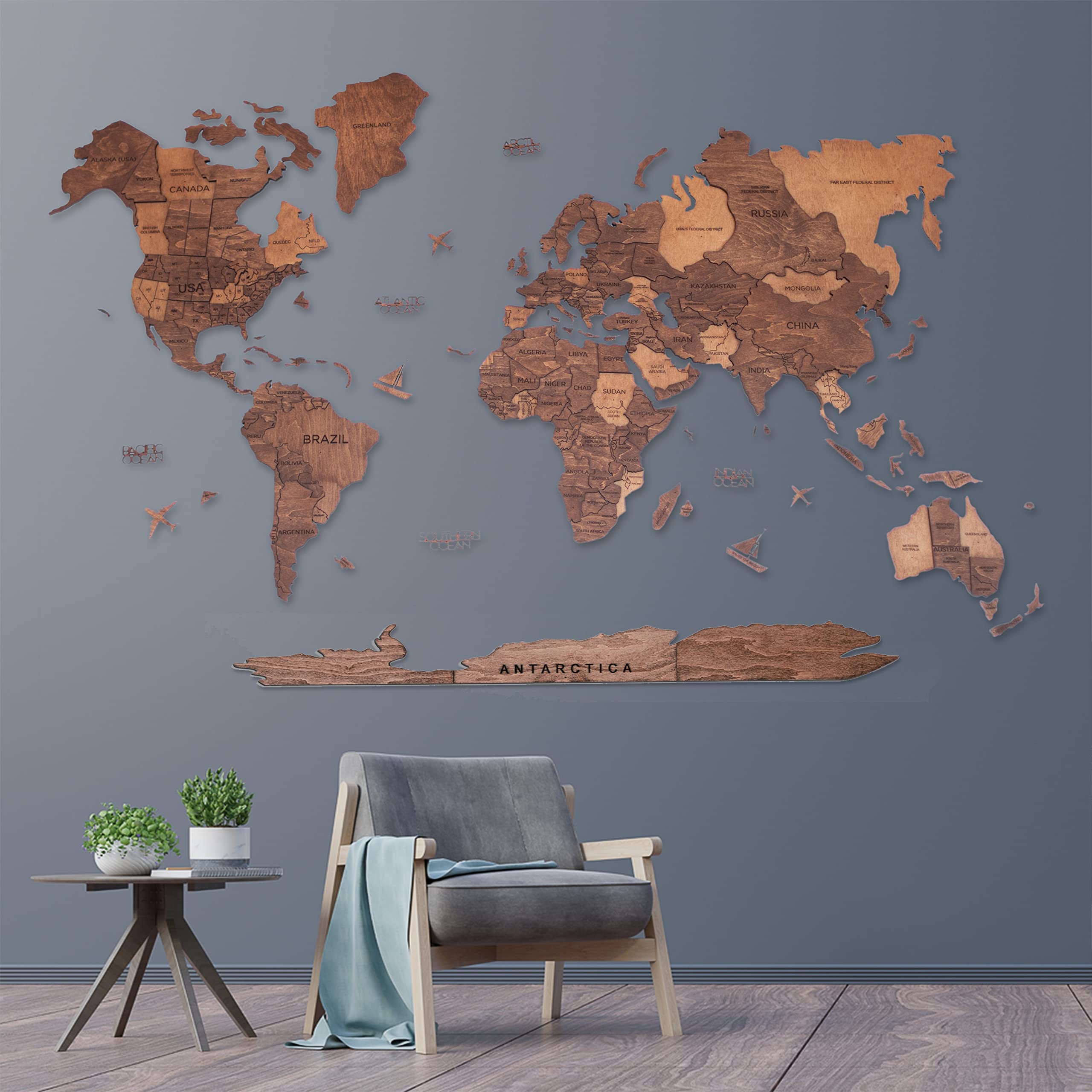 3D Wooden World Map Wall Art - Large Oak Wood Home Decor for Living Room, Office, Bedroom | Unique Travel Gift & Stylish 3D Wall Decor for Home & Office Spaces