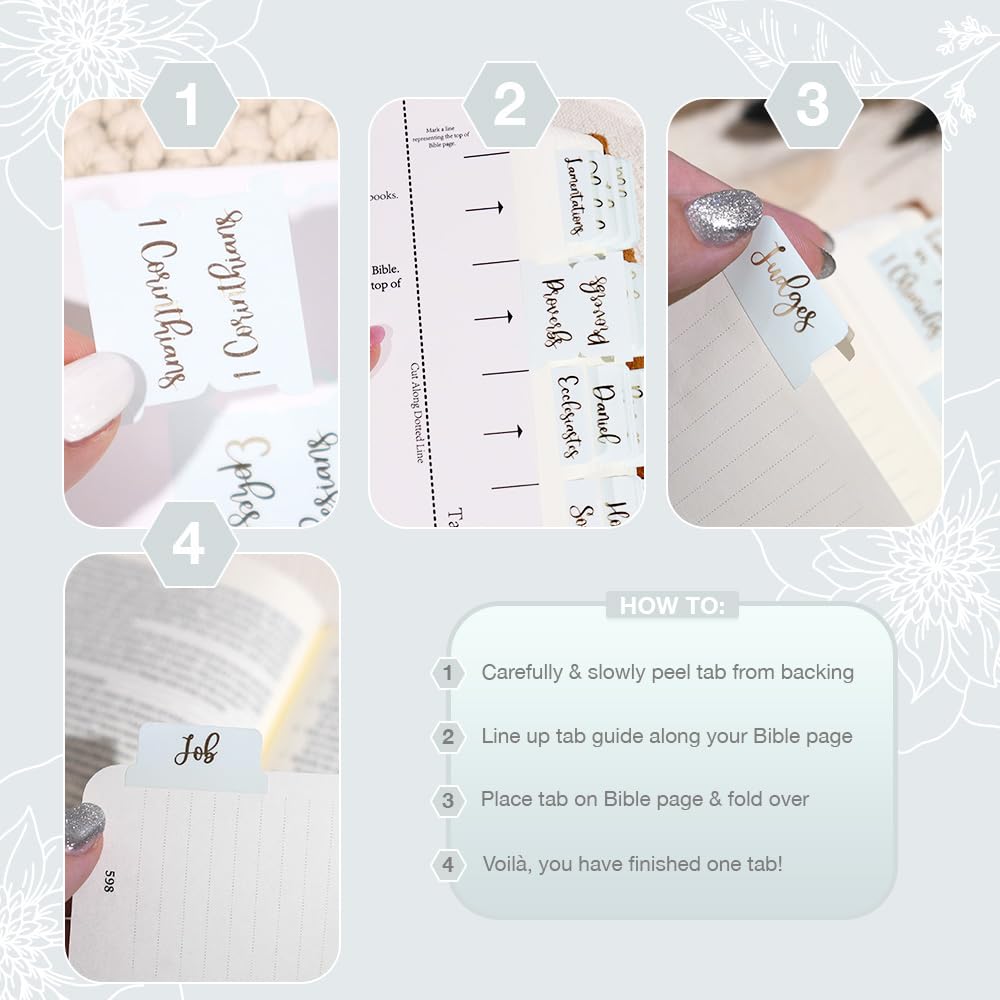Bible Tabs with Gold Foil - 90 Durable Indexing Tabs for Bible Study & Journaling