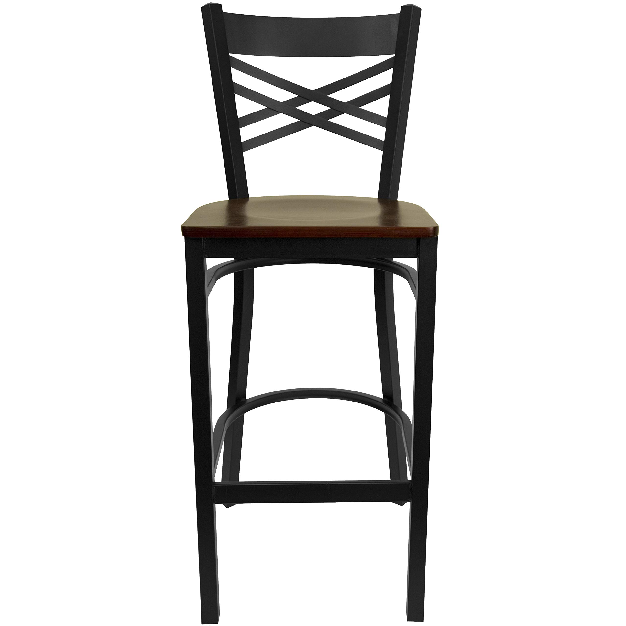 2 Pack Black X-Back Metal Bar Stools with Mahogany Wood Seat - Heavy Duty Counter Height Stools for Kitchen Island, Restaurant, Bar & Home Decor