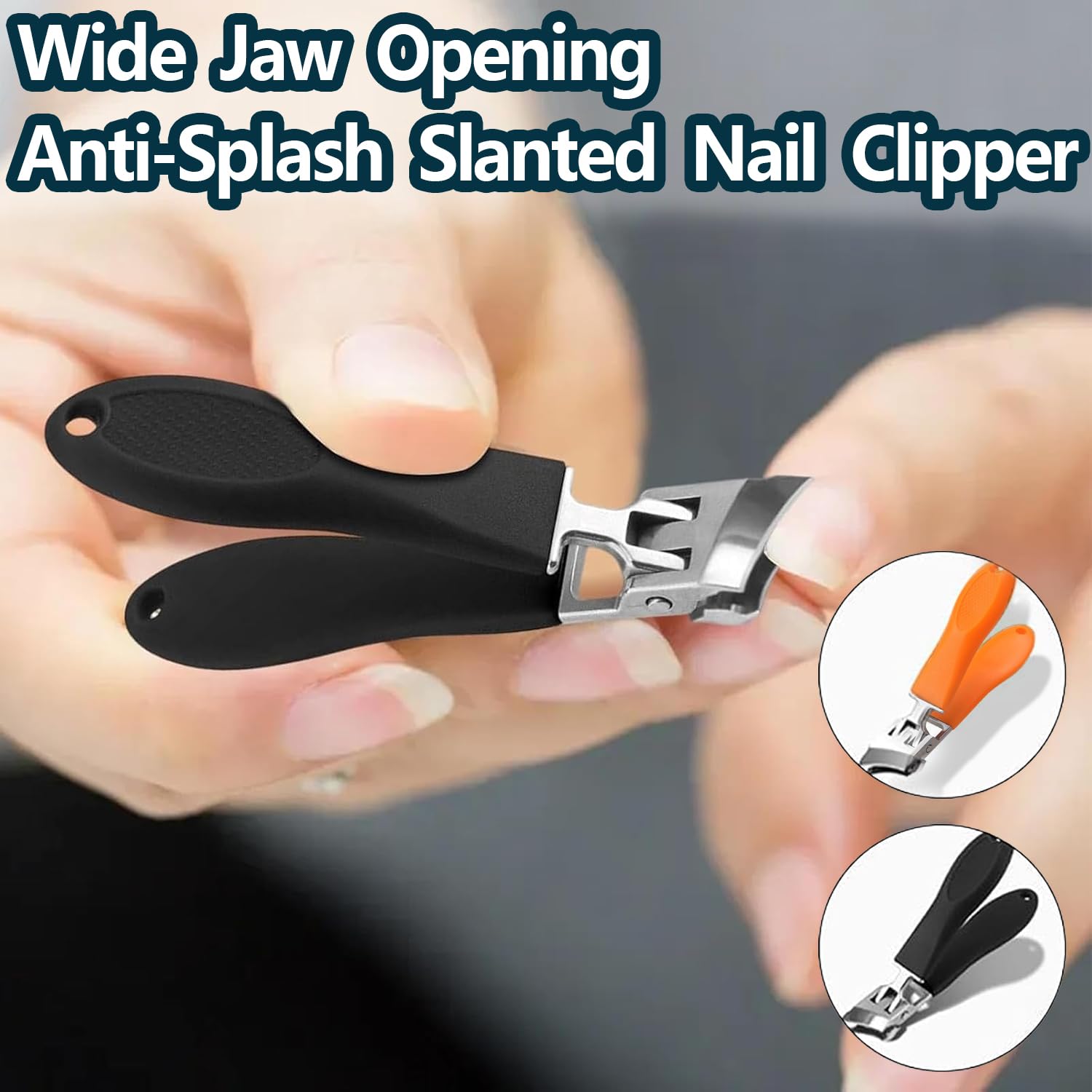 **Wide Jaw Slanted Nail Clipper for Men & Women – Anti-Splash Design, Ingrown Toenail Trimmer, Durable Black Nail Clippers – Perfect for Home, Travel, and Salon Use**