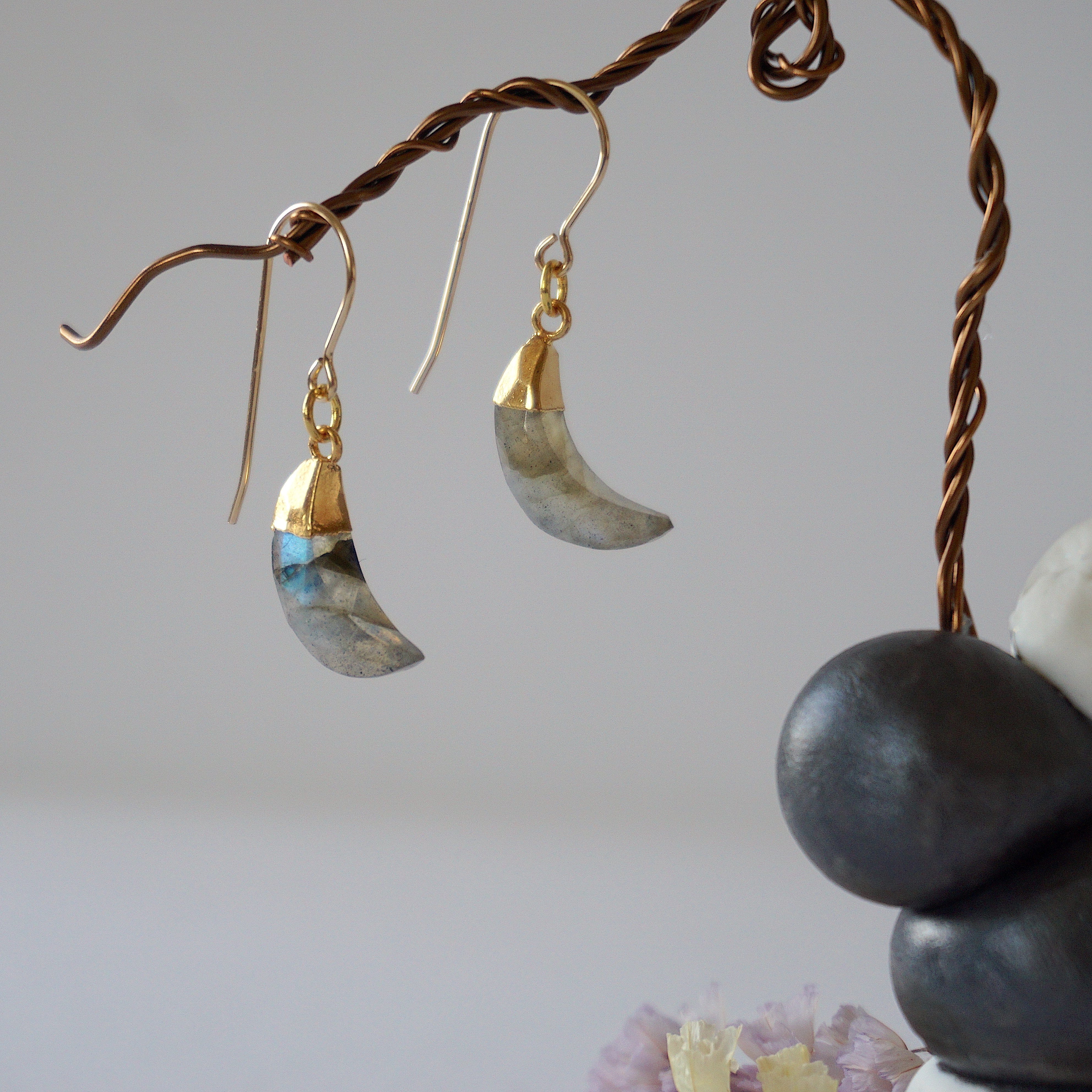 Labradorite Moon Drop Earrings - 14K Gold Filled Dangle Earrings for Women | Perfect for Weddings, Parties & Everyday Elegance