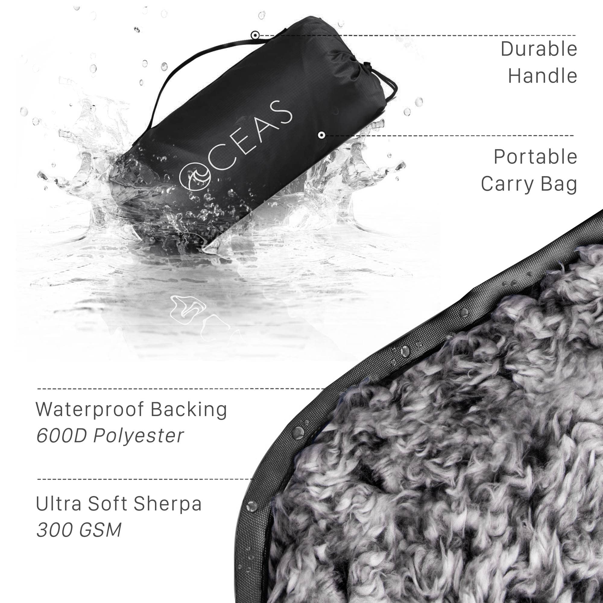 Oceas Outdoor Waterproof Stadium Blanket - Thick Weatherproof & Windproof Sherpa Blanket for Camping, Sports Events, Picnics, Beach, Tailgating, Hiking & Car Travel - Insulated Thermal Throw (Black) - Perfect for Cold Weather, Concerts & Outdoor Adventures