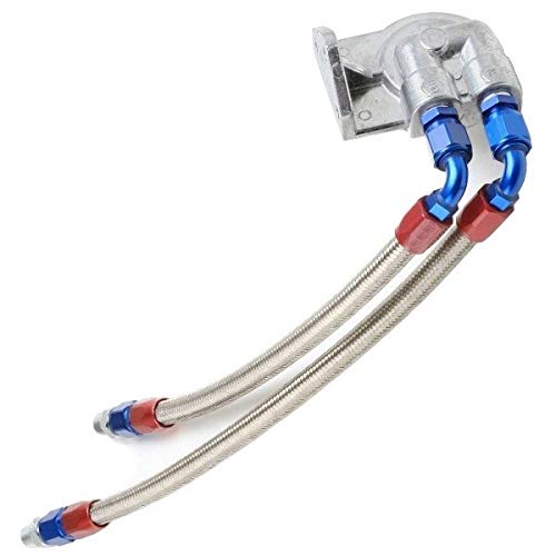 High Performance Full Flow Oil Filter Kit with Blue & Red AN Fittings & Stainless Steel Hose - Compatible with All Year VW Beetle Models - Perfect for Engine Upgrades, Racing & Classic Car Restoration