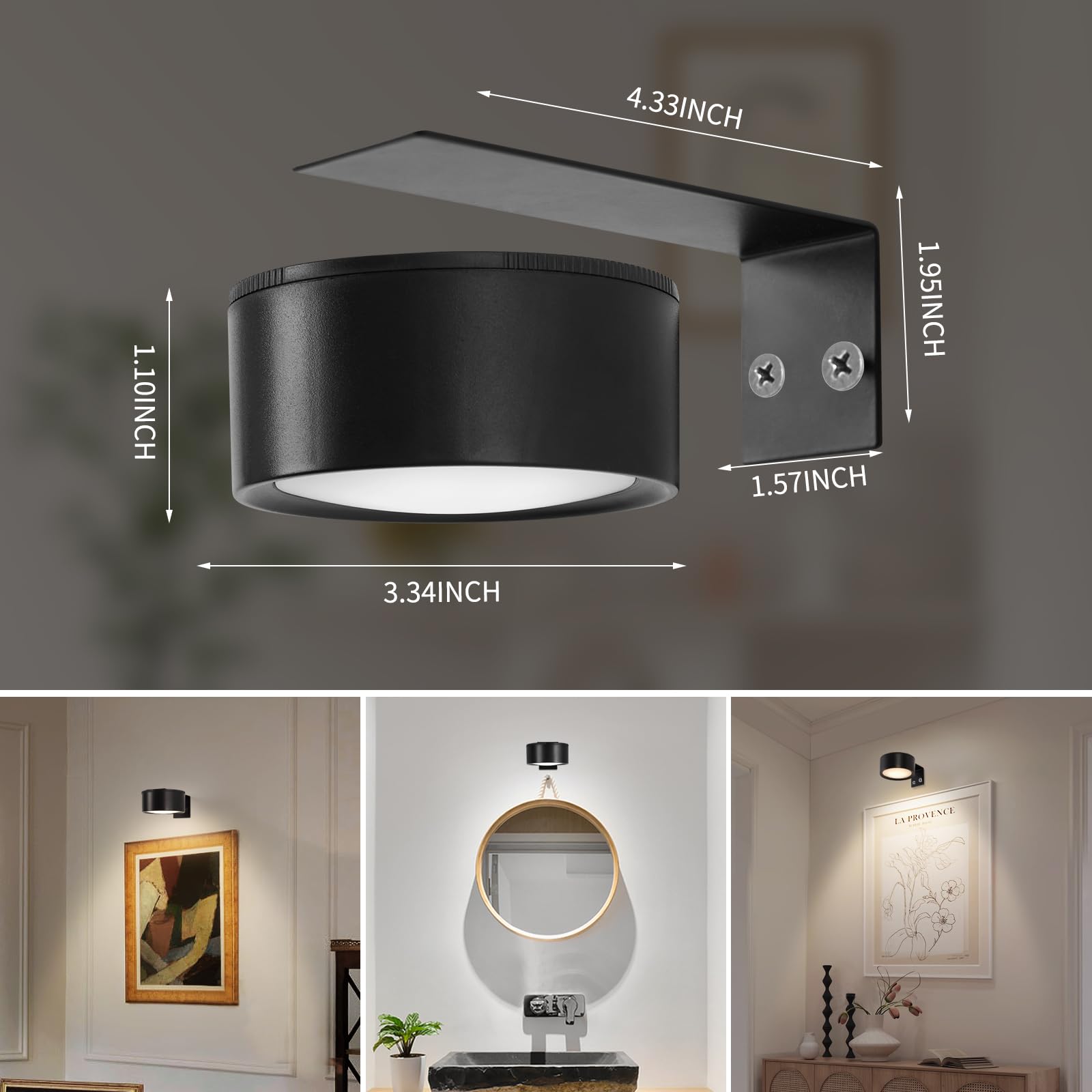 3 Pack Battery Operated LED Picture Lights for Wall Art - Wireless Magnetic Gallery Lighting with 3 Modes, Dimmable & Timer Function - Perfect for Paintings, Posters, Photos & Home Decor (Black)