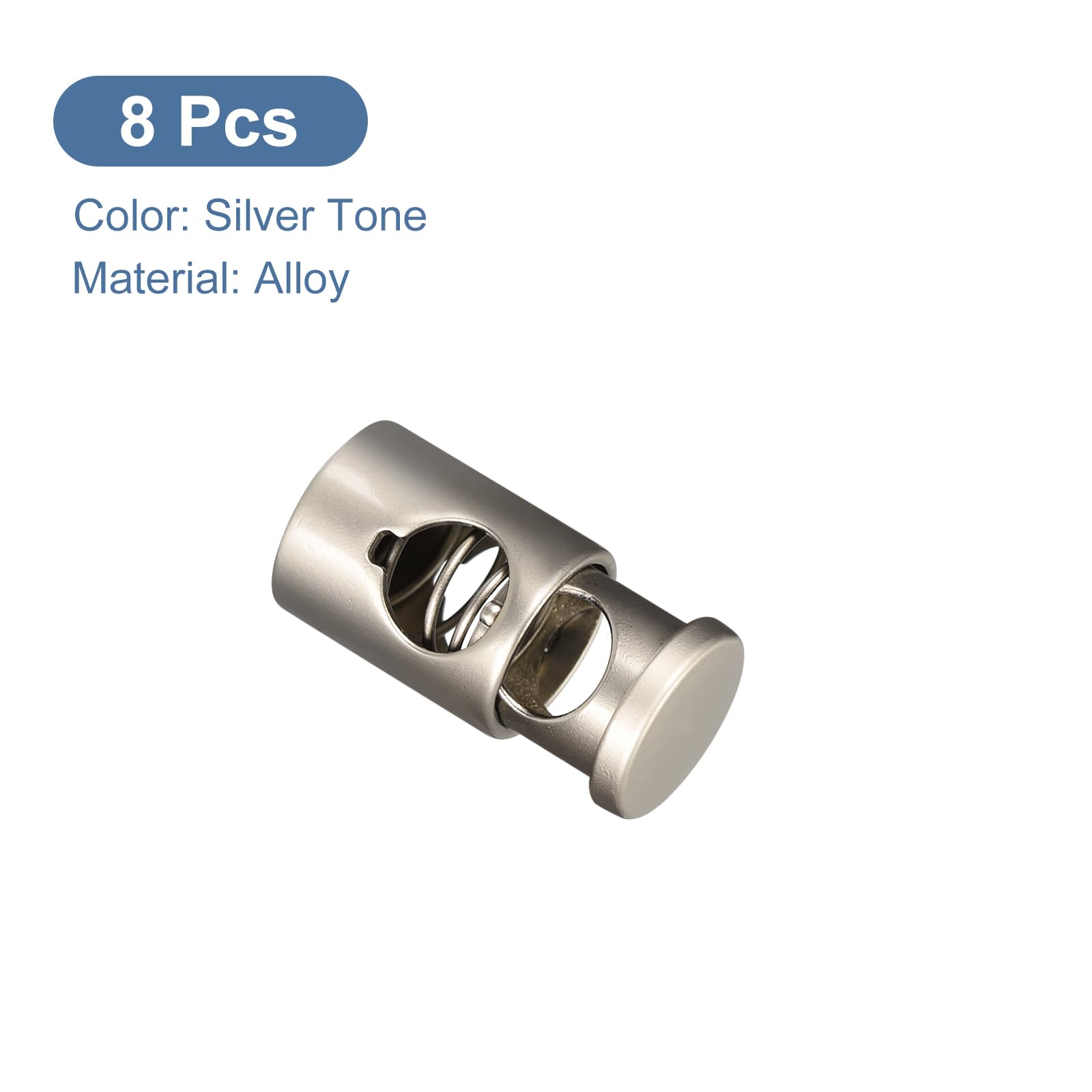 Metal Cord Locks 8Pcs - 6.5mm Single Hole Toggle Fastener for Backpacks & Drawstrings (Silver)