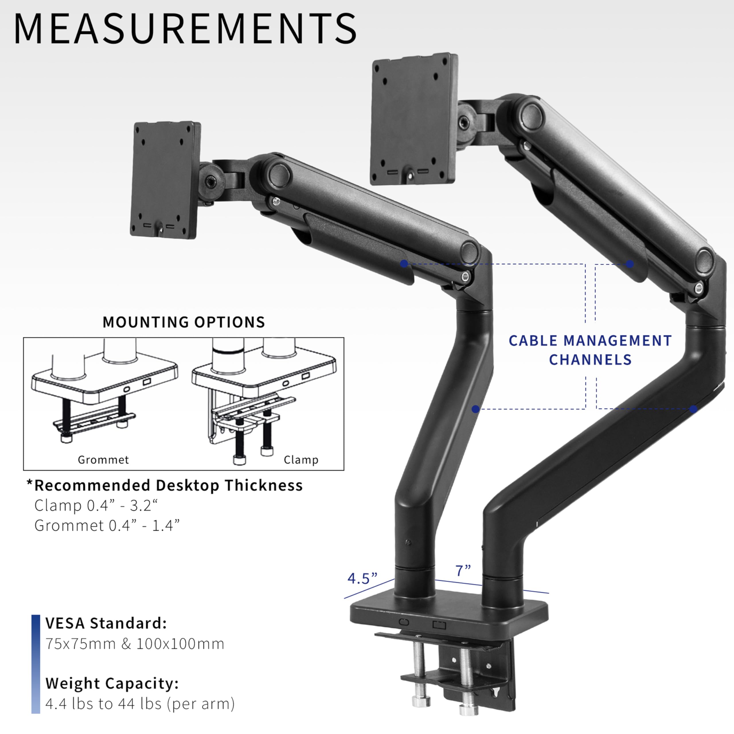 VIVO Heavy Duty Dual Ultra-Wide Monitor Mount Stand for 45 inch Screens up to 44 lbs per Arm - Premium Desk Mount for 2 Ultrawide Monitors, Black (STAND-V200E) - Perfect for Gaming Setup, Home Office, and Multi-Screen Workstations
