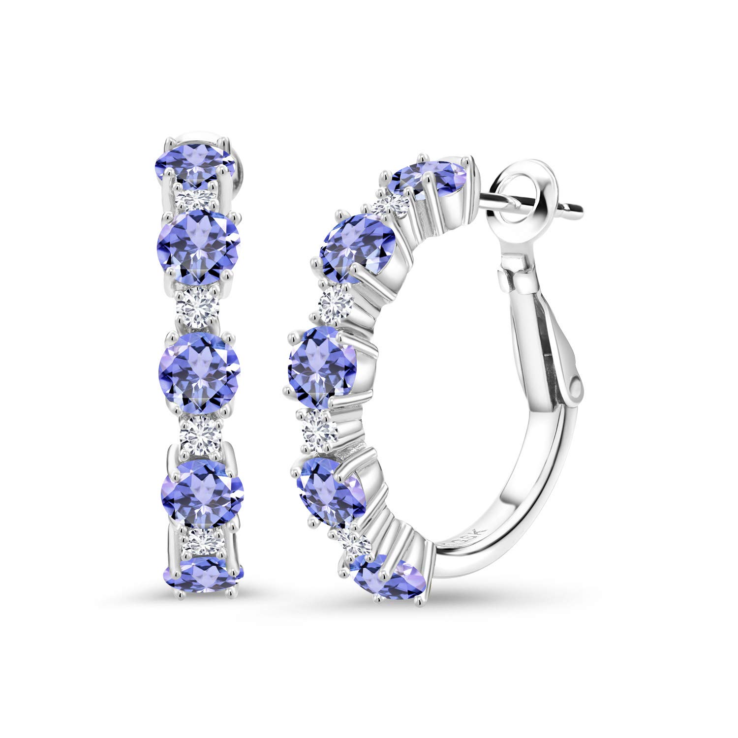 925 Sterling Silver Blue Tanzanite & White Lab-Grown Diamond Hoop Earrings for Women - 3.30 CTTW, Round 4MM & 1.9MM, December Birthstone Jewelry - Perfect for Gifts, Parties & Everyday Wear