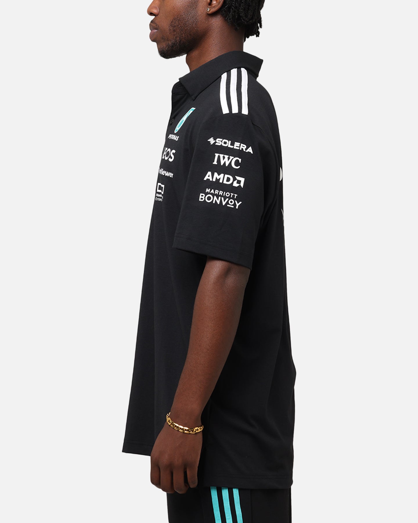 Adidas x Mercedes AMG PETRONAS F1 2025 Team Polo Shirt - Black & White - Official Formula One Racing Apparel for Fans & Enthusiasts - Perfect for Race Day & Casual Wear