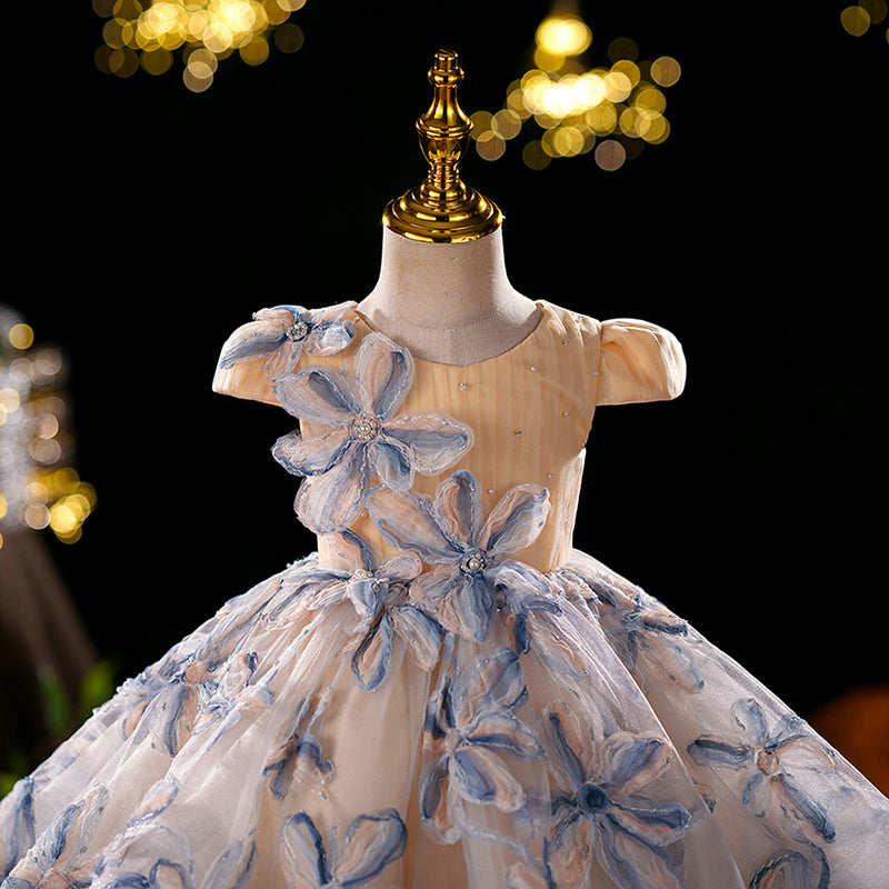 Baby Girl Dream Flower Girl Mesh Appliqued Princess Puffy Dress - Perfect for Weddings, Birthday Parties & Special Occasions