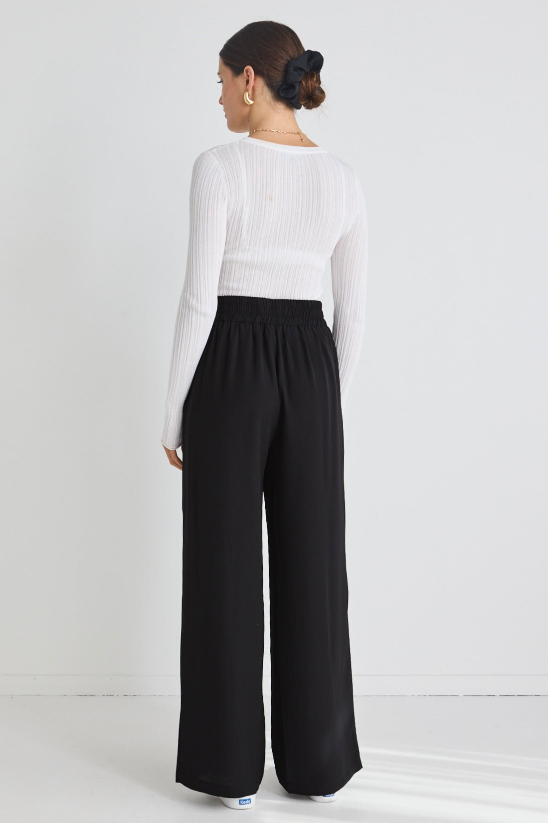 Eco-Friendly Black Stretch Wide Leg Pants - Recycled Fabric High Waist Trousers for Women | Perfect for Office, Casual Wear & Travel