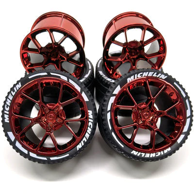 4pcs Alloy Wheel Rims & Tires Set for Porsche Bugatti 1:8 Scale Model Cars 23799 37383 - Perfect for Collectors and Die-Cast Car Display