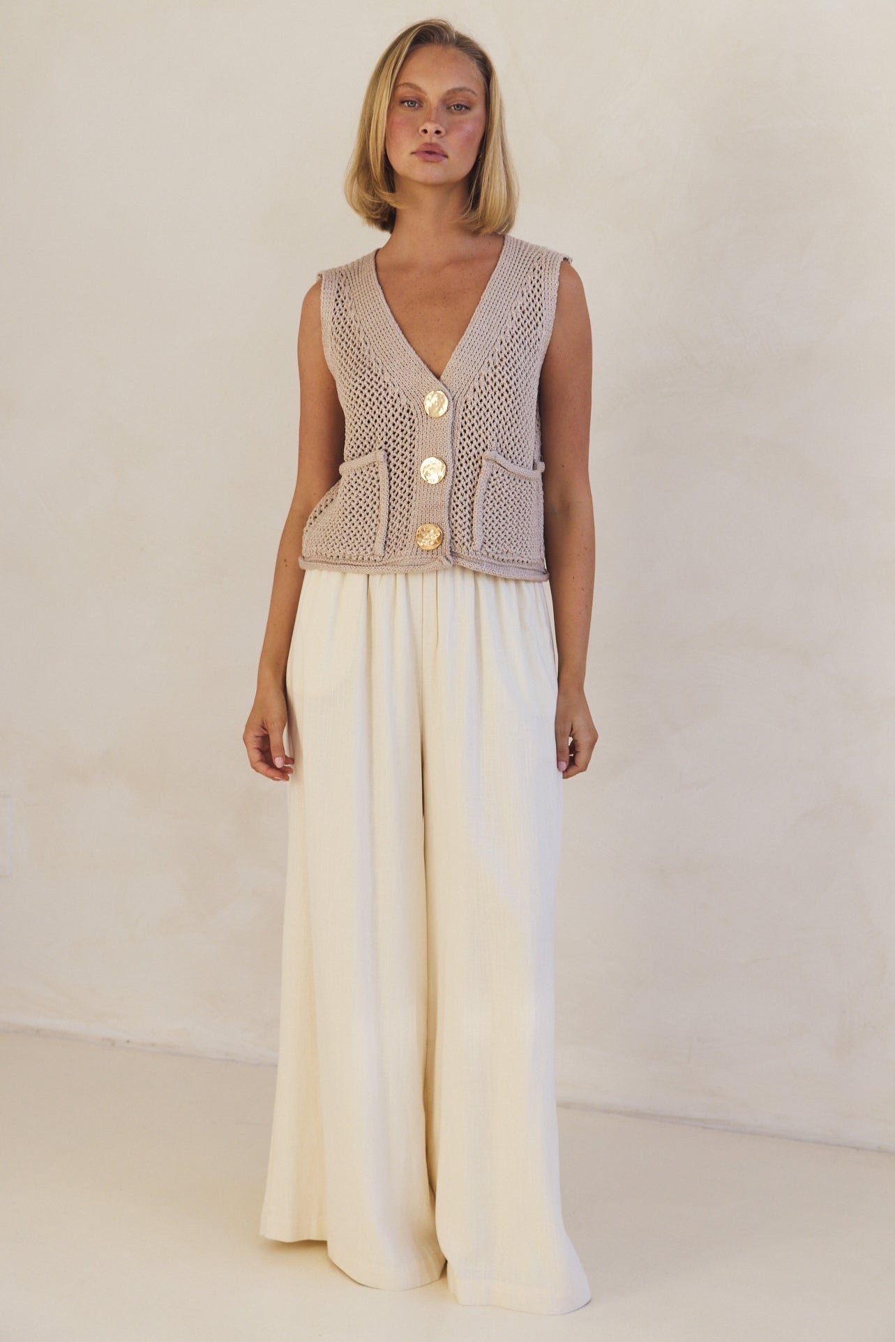 Elizabeth Knit Vest for Women - Soft Beige Cardigan Sweater | Casual Office Wear, Layering Piece, Fall & Winter Fashion
