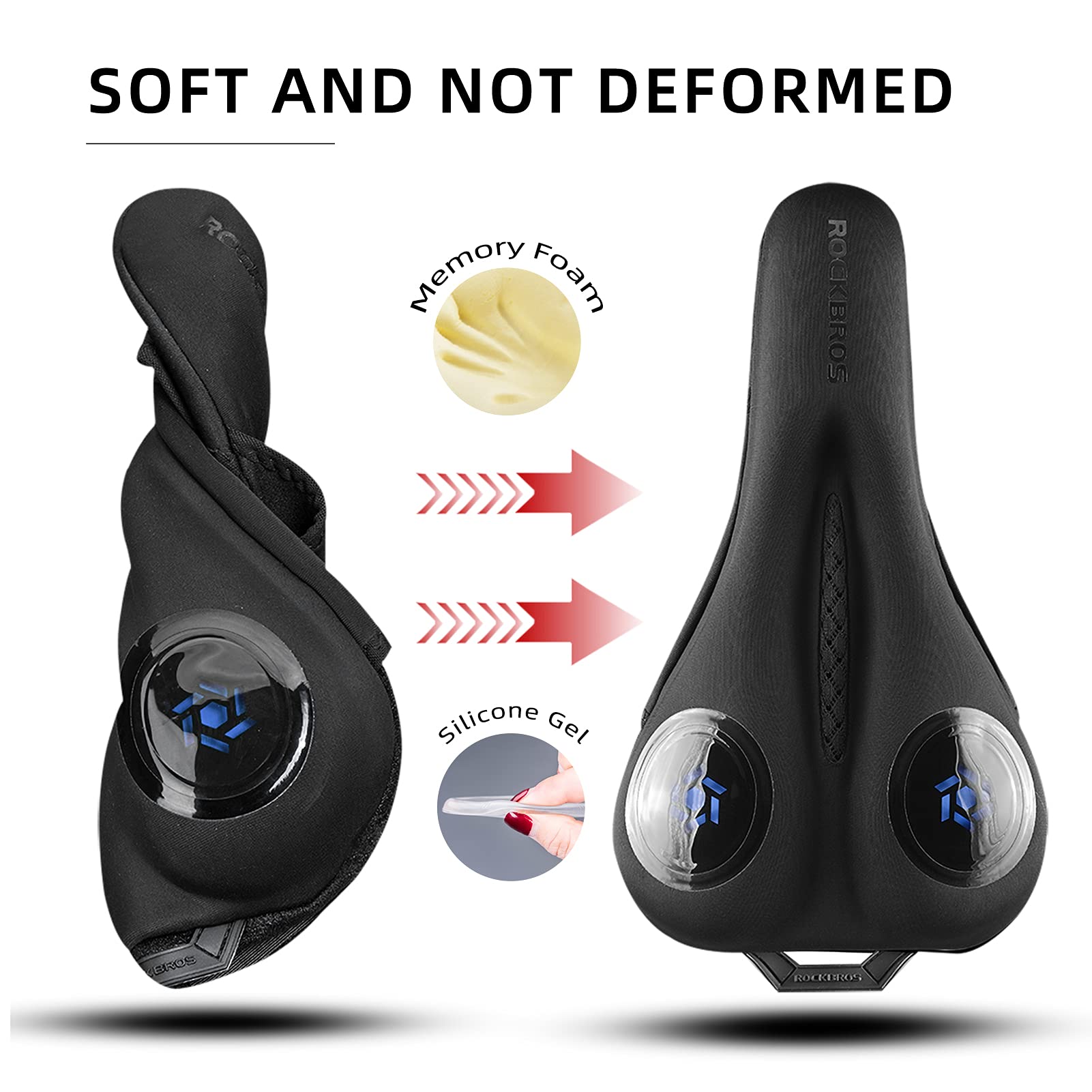 ROCKBROS Gel Bike Seat Cushion - Comfortable Padded Narrow Bicycle Saddle Cover for Peloton, Spin, Stationary & Exercise Bikes - Waterproof Rain Cover Included (11x7 Inches) - Perfect for Indoor Cycling, Mountain & Road Biking