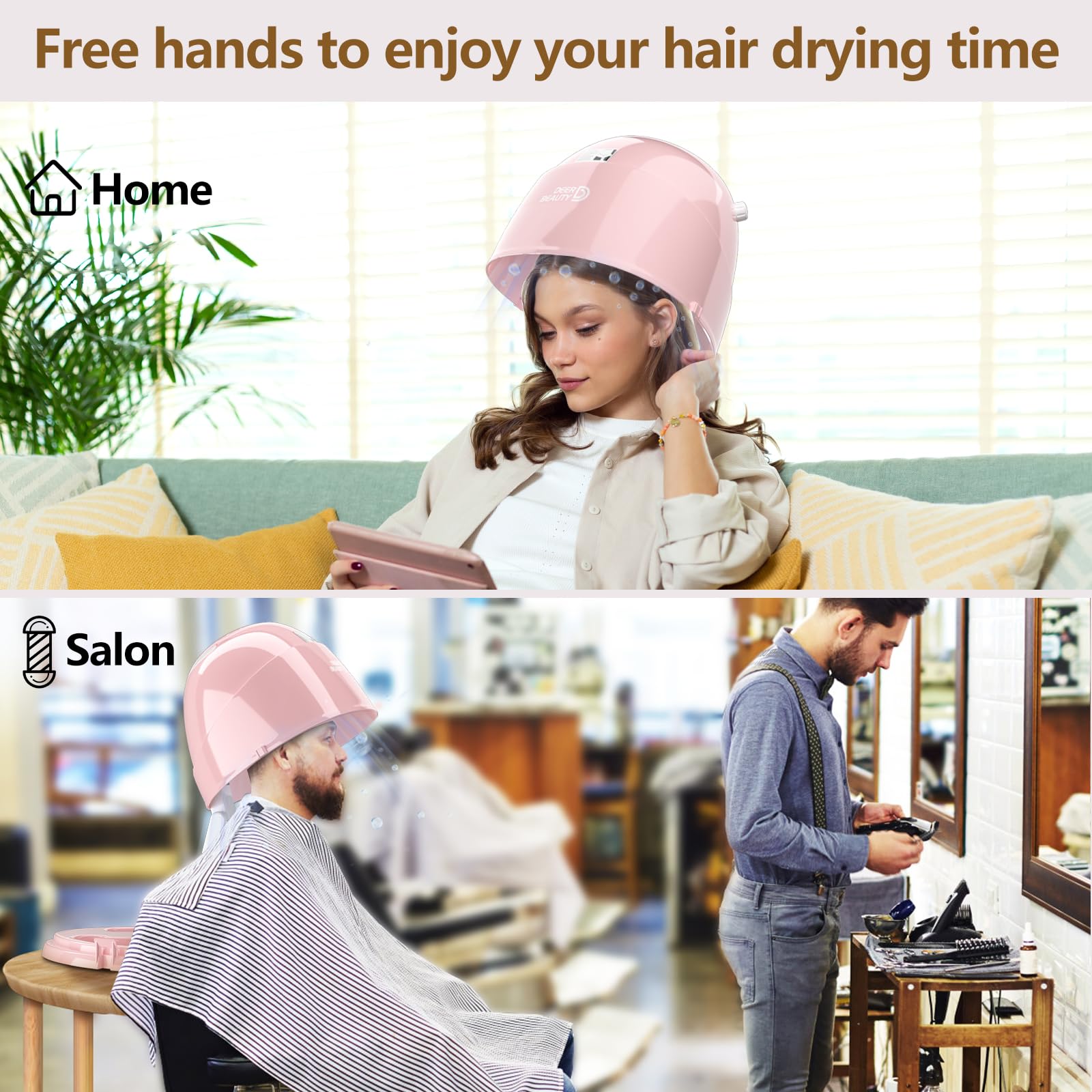 1875W Professional Bonnet Hair Dryer with 3 Heat Settings & Ceramic Tourmaline Technology - Portable Hooded Hair Dryer for Women, Home & Salon Use (Pink) | Perfect for Salon Styling, Home Hair Care & Quick Drying