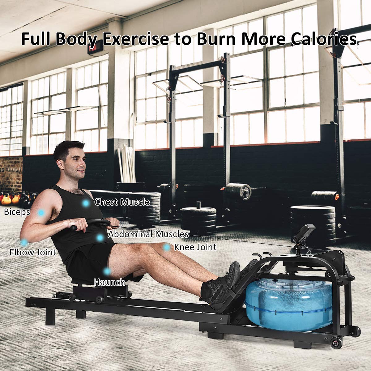 GYMAX Water Rowing Machine for Home Gym - Adjustable Resistance Rower with LCD Monitor | Portable Full Body Workout Equipment for Cardio Training | Perfect for Home Fitness, Small Spaces & Low-Impact Exercise
