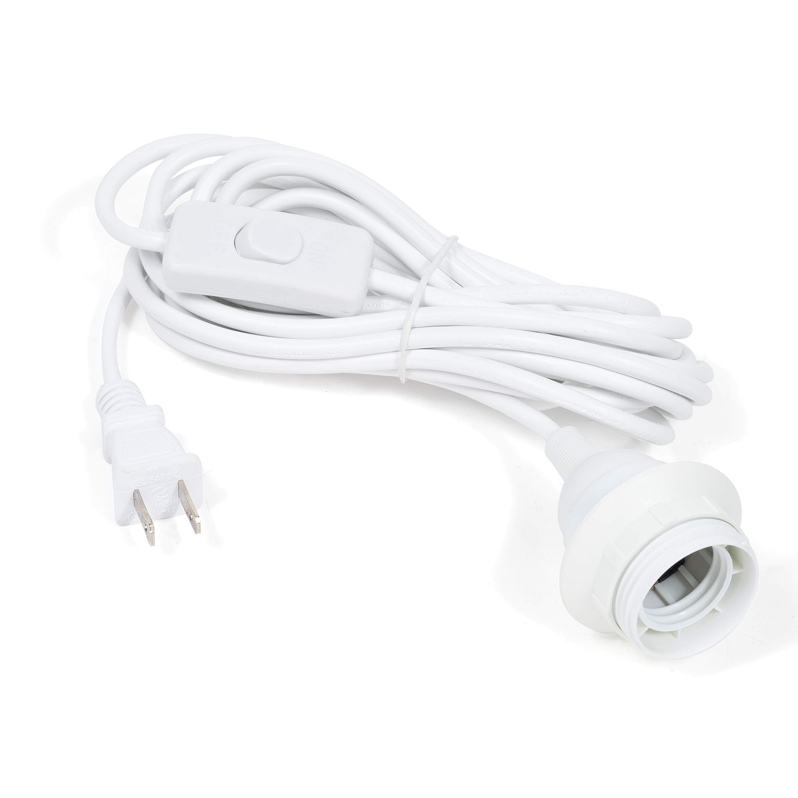 Wallniture Fiore 15ft Hanging Lantern Cord with On/Off Switch - White Pendant Light Socket Set for Indoor/Outdoor Room Decor - Perfect for Bedroom, Patio, and Porch Lighting