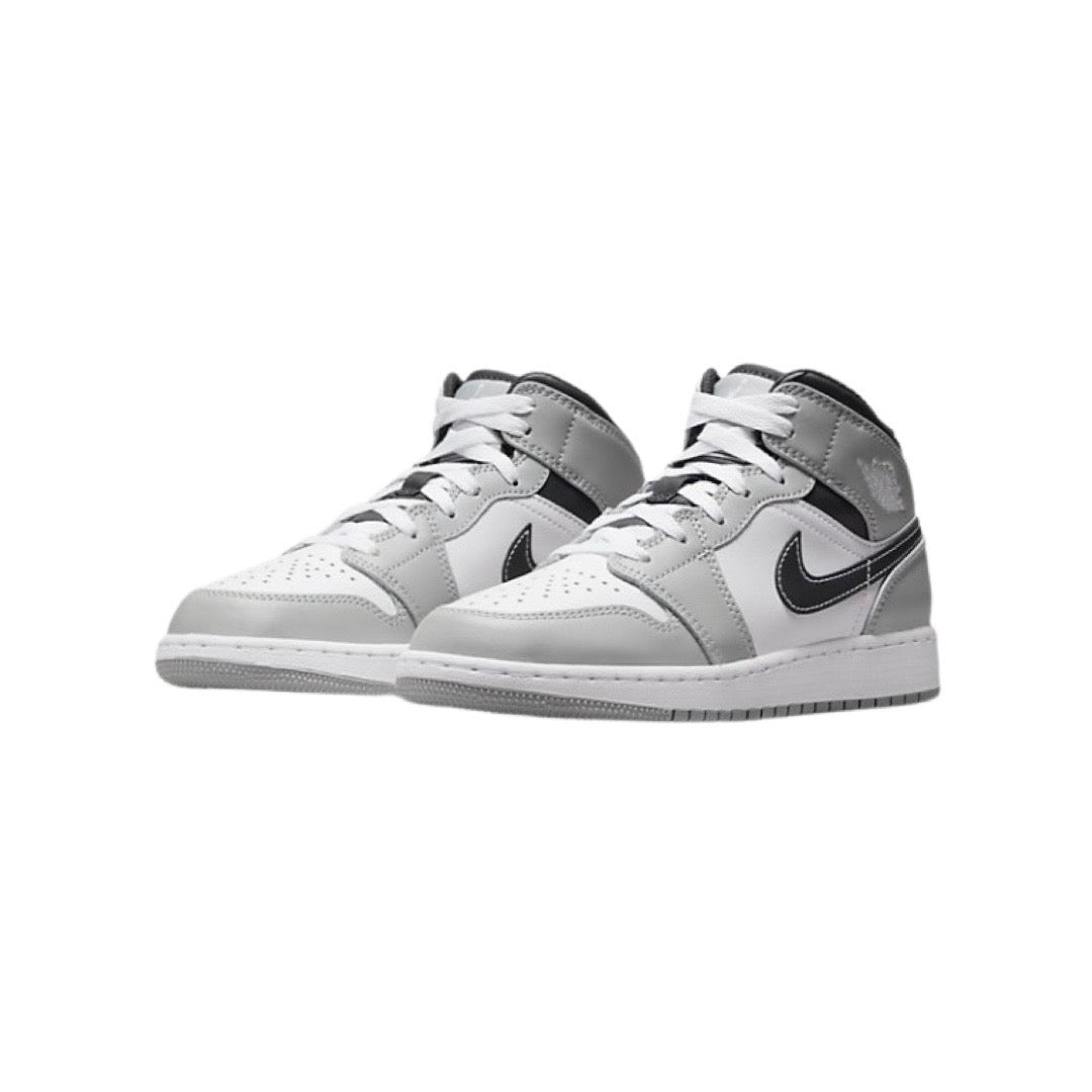 Air Jordan 1 Mid GS Sneakers - Light Smoke Grey/Black/White Basketball Shoes for Women & Girls - Perfect for Casual Wear, Sports & Street Fashion