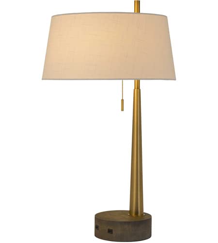 Cal Rovigo Modern Metal/Wood Desk Lamp with 2 USB Charging Ports & Pull Chain Switch - Adjustable Office Lighting for Home, Study, or Workspace (Model: CALBO-2894DK)