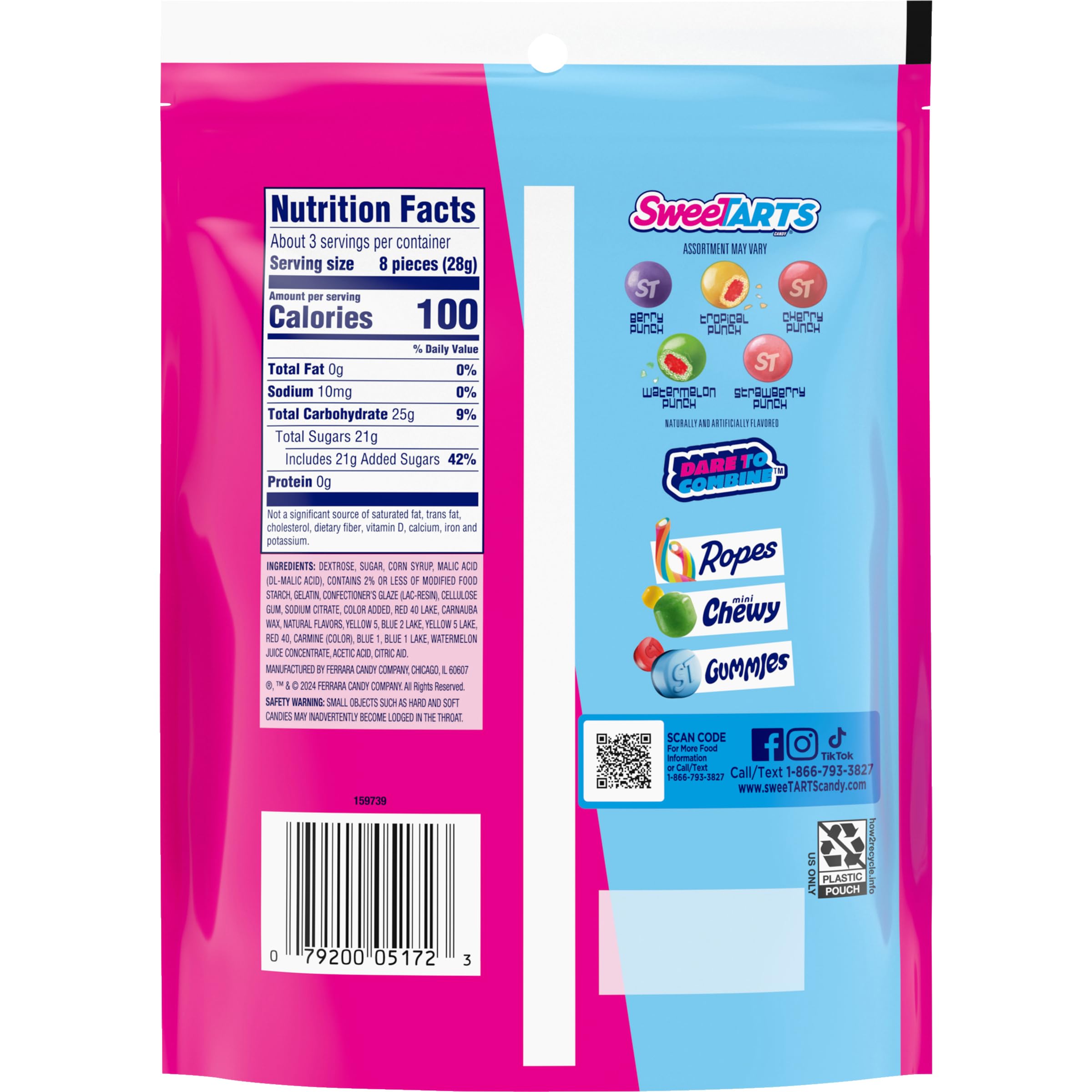 SweeTARTS Chewy Fusions Candy - Fruit Punch Medley Flavor, Sweet & Tart Soft Chews, 9oz Bag - Perfect for Halloween, Parties & Movie Nights