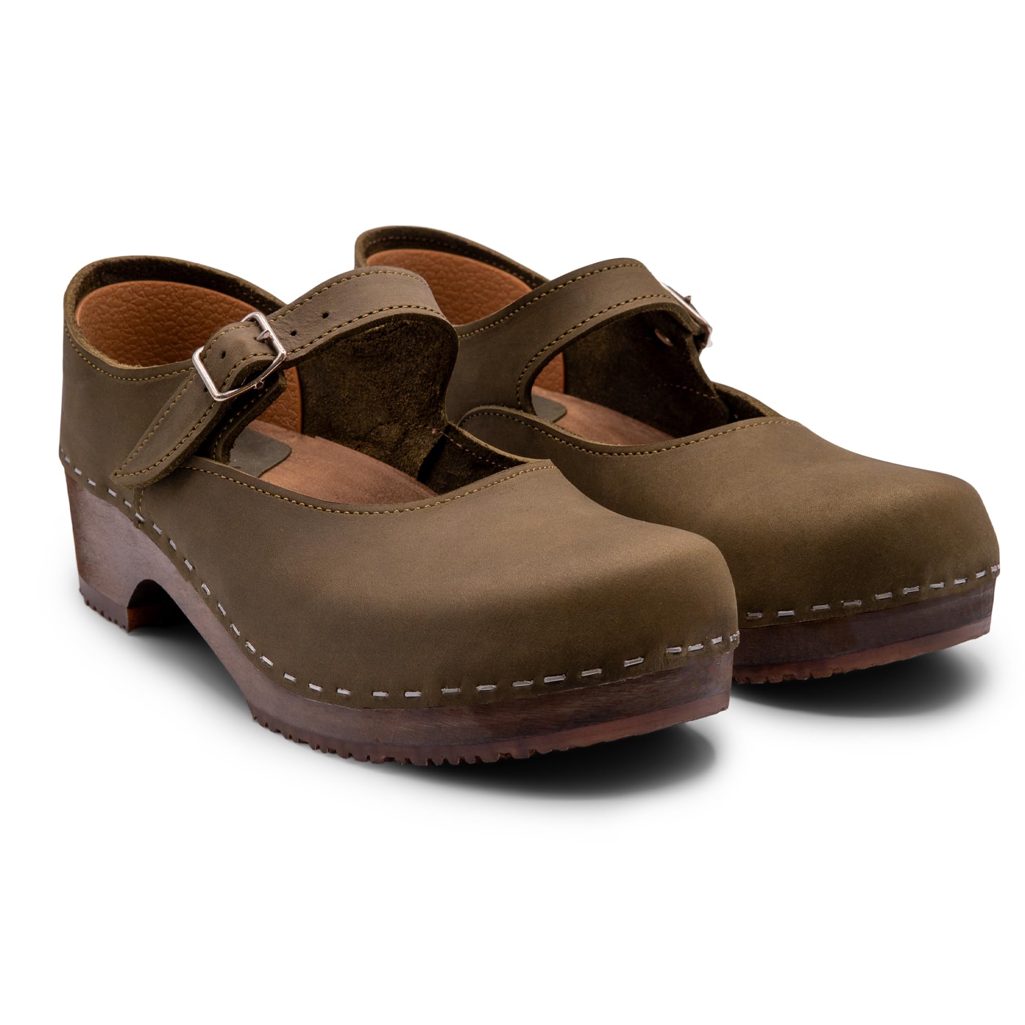 Sandgrens Handmade Swedish Wooden Clogs for Women - Comfortable Low Heel Mary Jane Sandals | Perfect for Summer, Gardening & Casual Wear